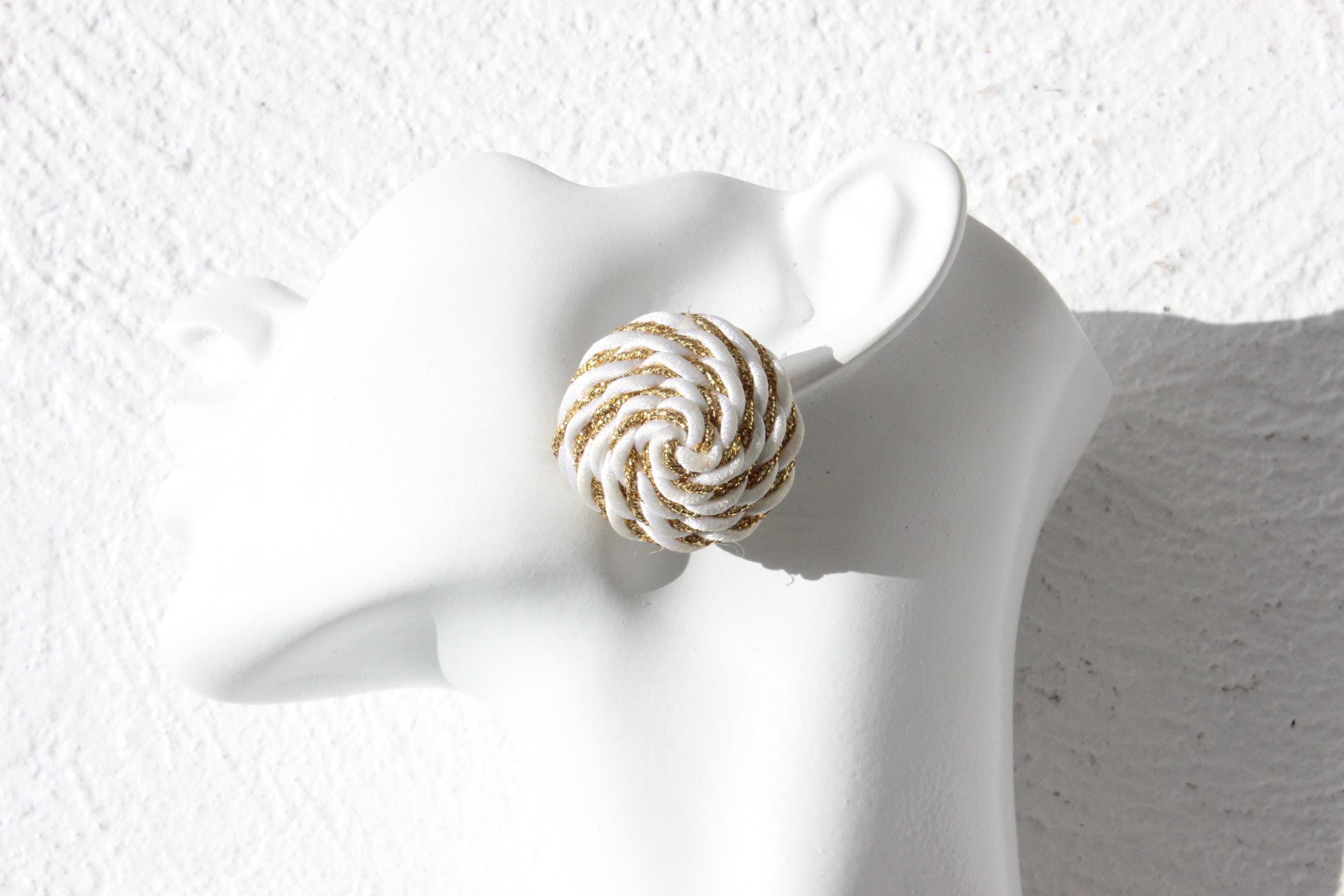 80s White & Gold Woven Rope Clip Ons