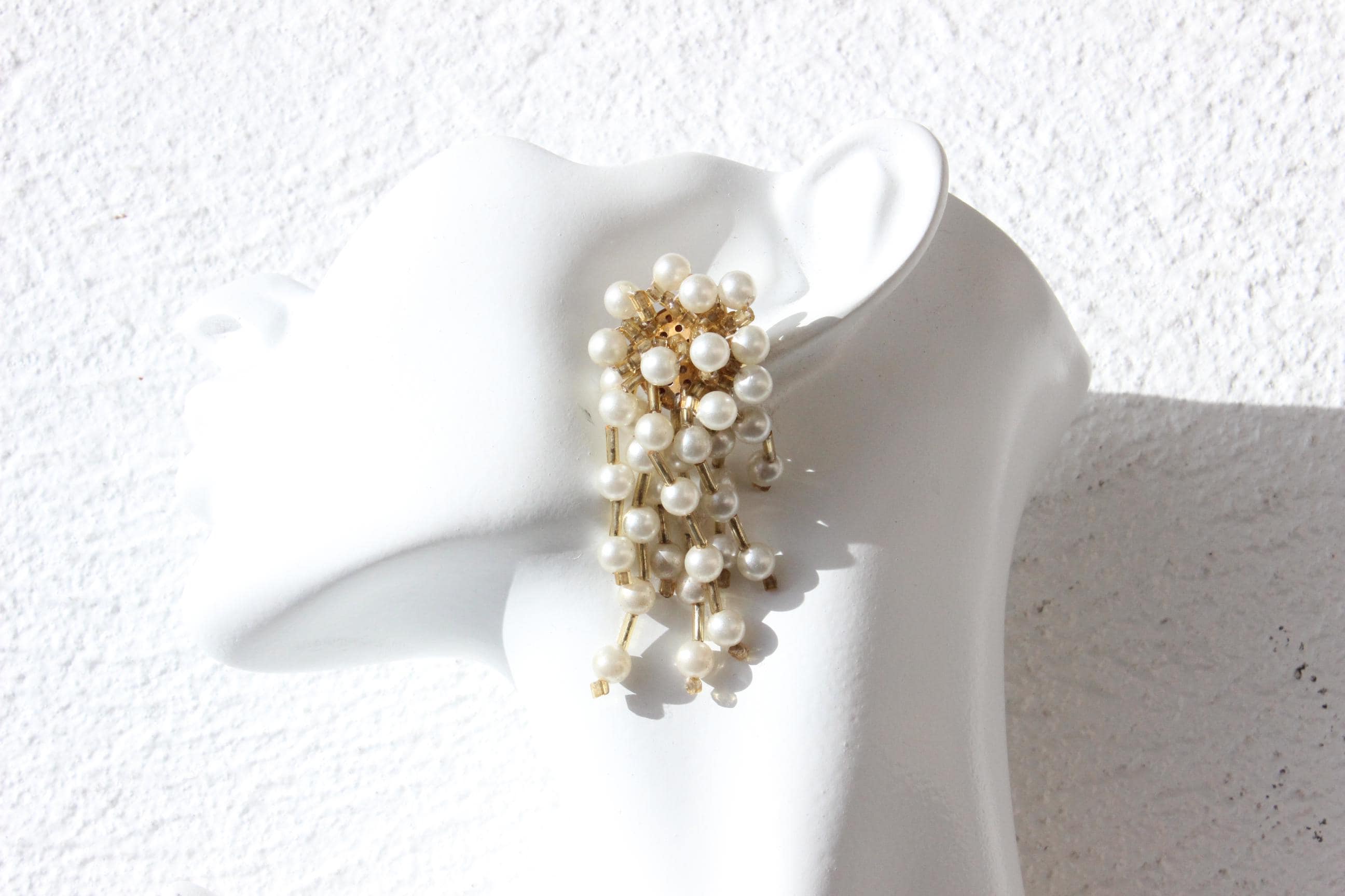 80s Pearl & Gold Chandelier Clip Ons