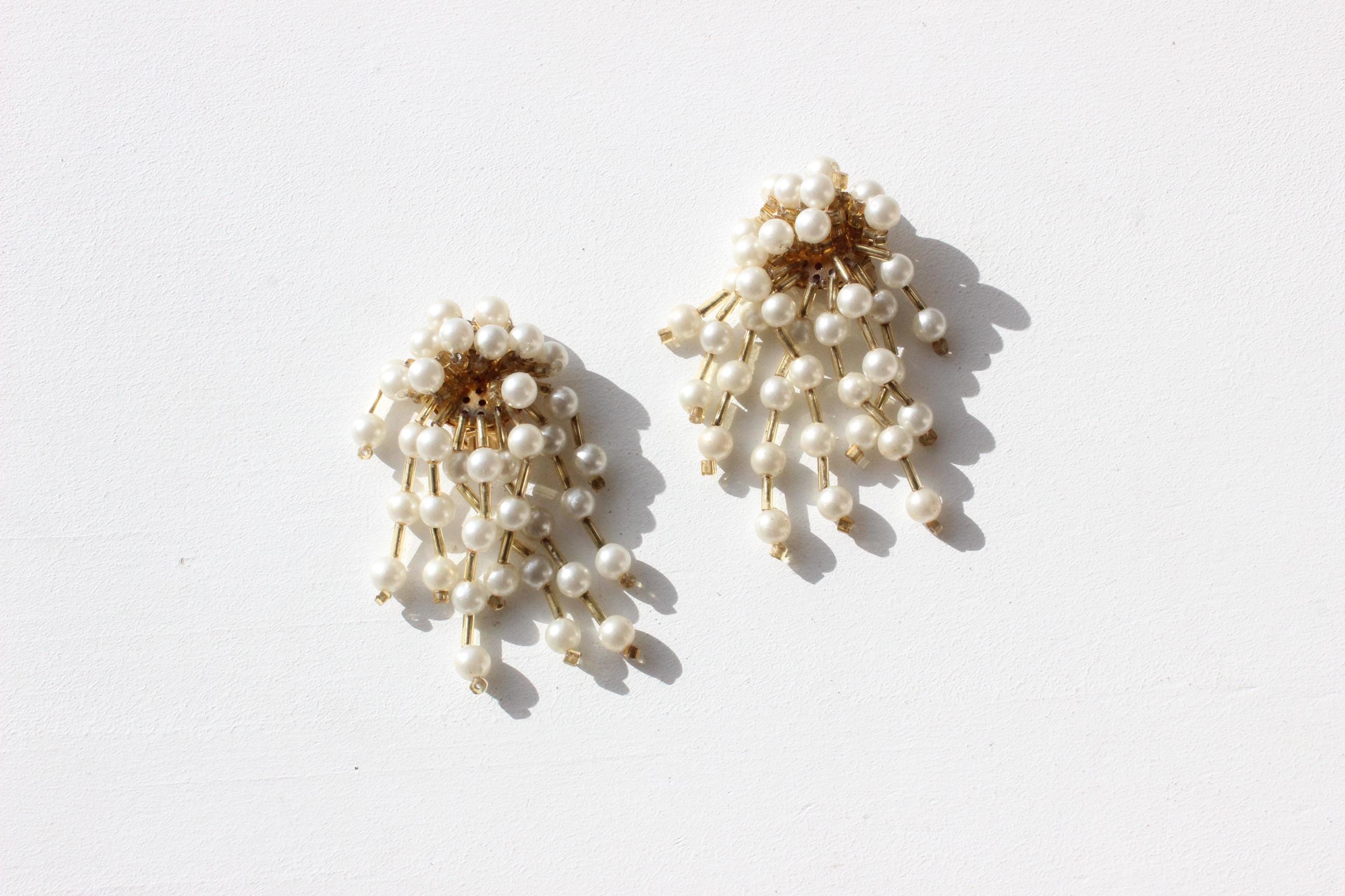 80s Pearl & Gold Chandelier Clip Ons