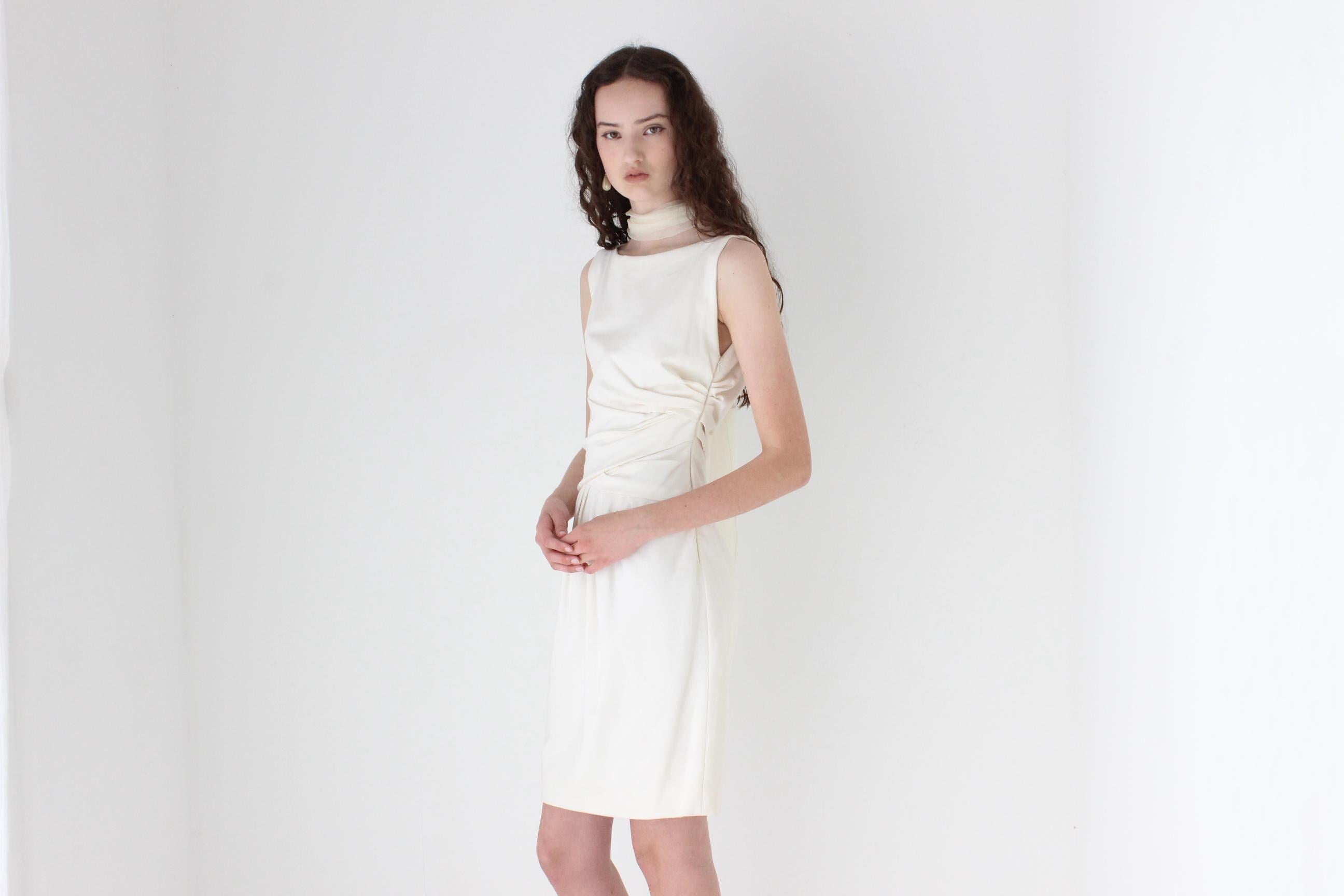 Y2K Moschino Draped Jersey High Neck Vintage Mini Dress