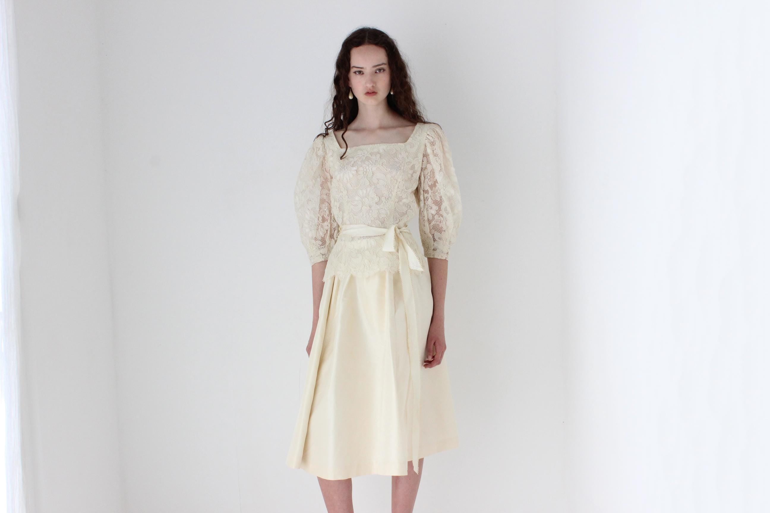 80s Lace & Silk Taffeta Two Piece Set by Lillie Rubin