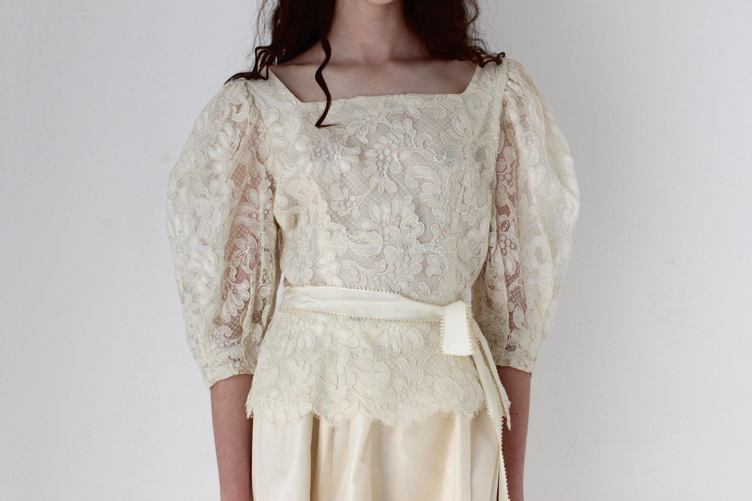 80s Lace & Silk Taffeta Two Piece Set by Lillie Rubin