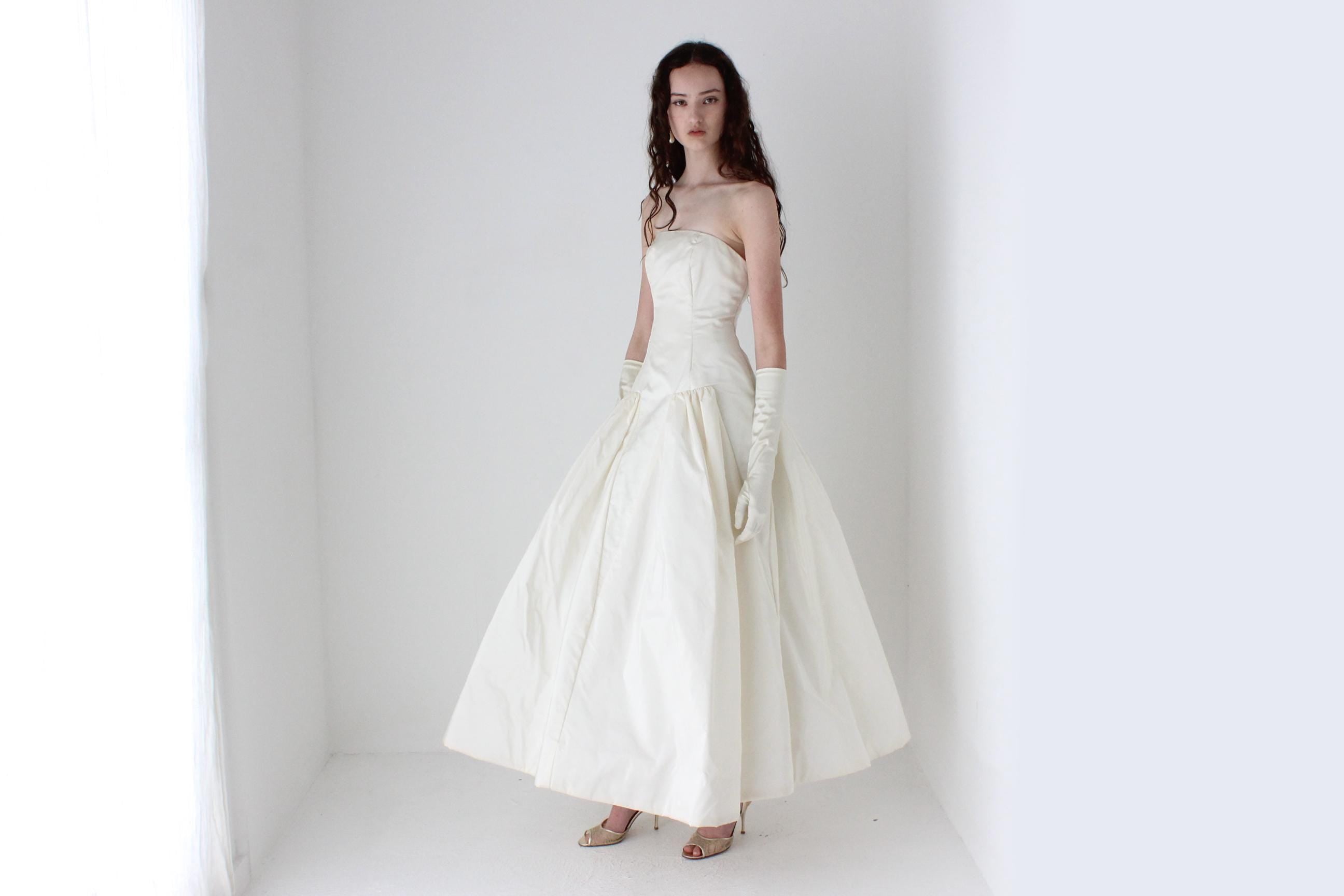 1980s Arnold Scaasi Silk Taffeta Drop Waist Tea Length Puff Gown