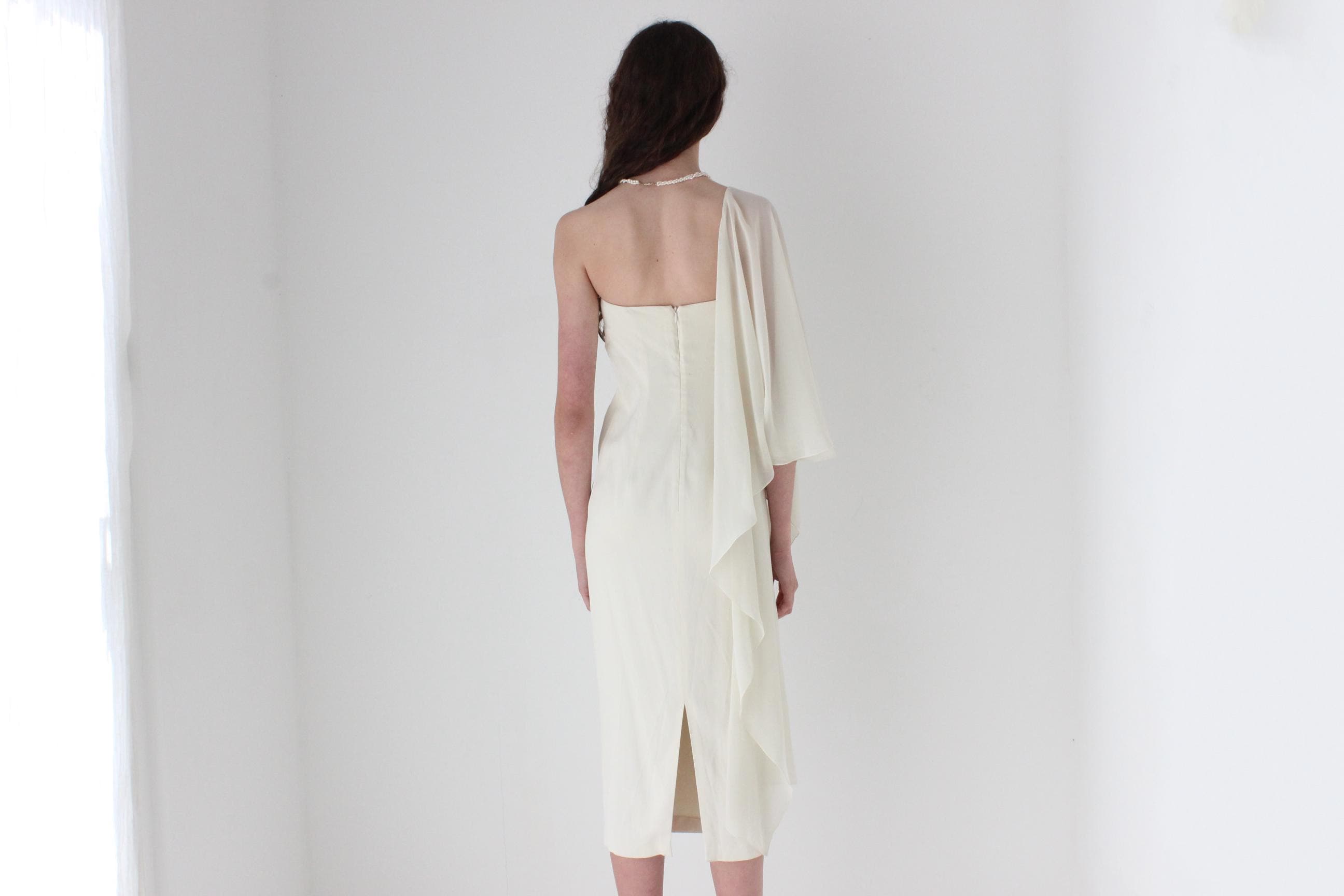 2000s Asymmetric One Shoulder Sheath Dress