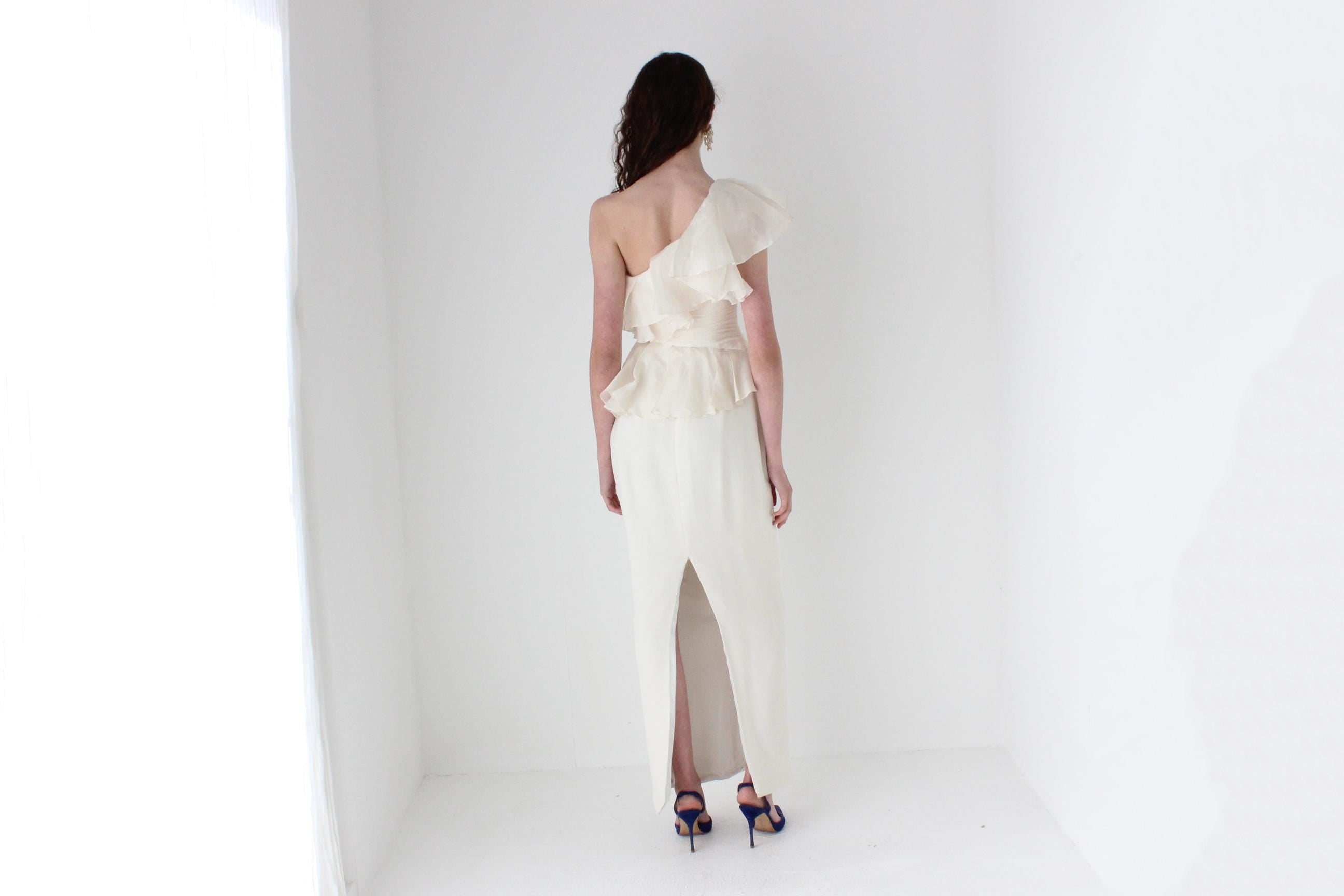 2000s Marchesa Notte Ruffled Silk Organza Column Gown