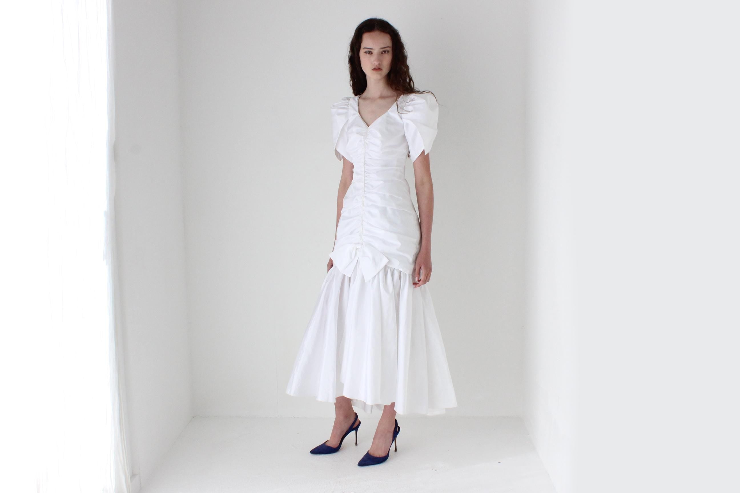 80s Puff Taffeta Drop Waist Dress