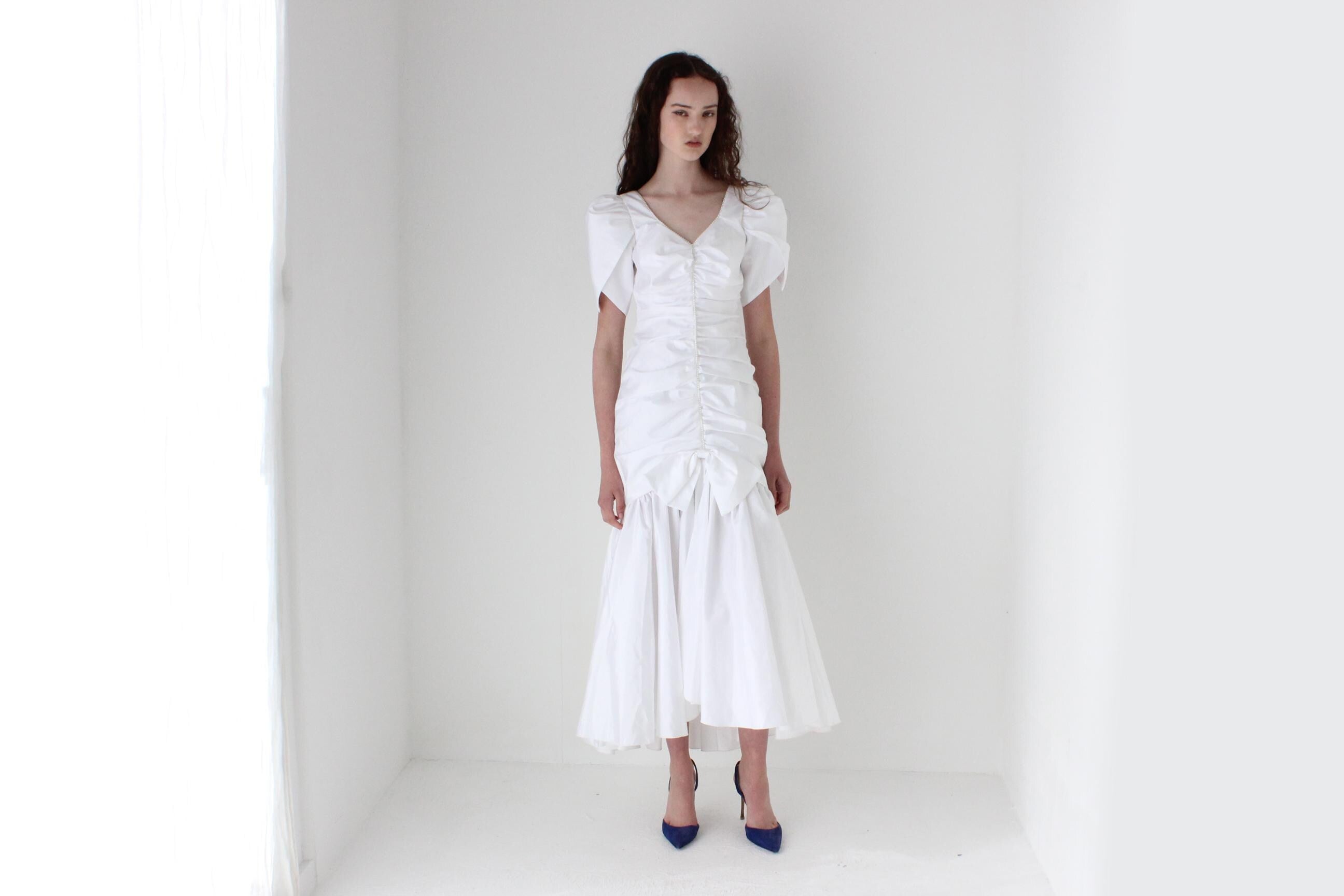 80s Puff Taffeta Drop Waist Dress
