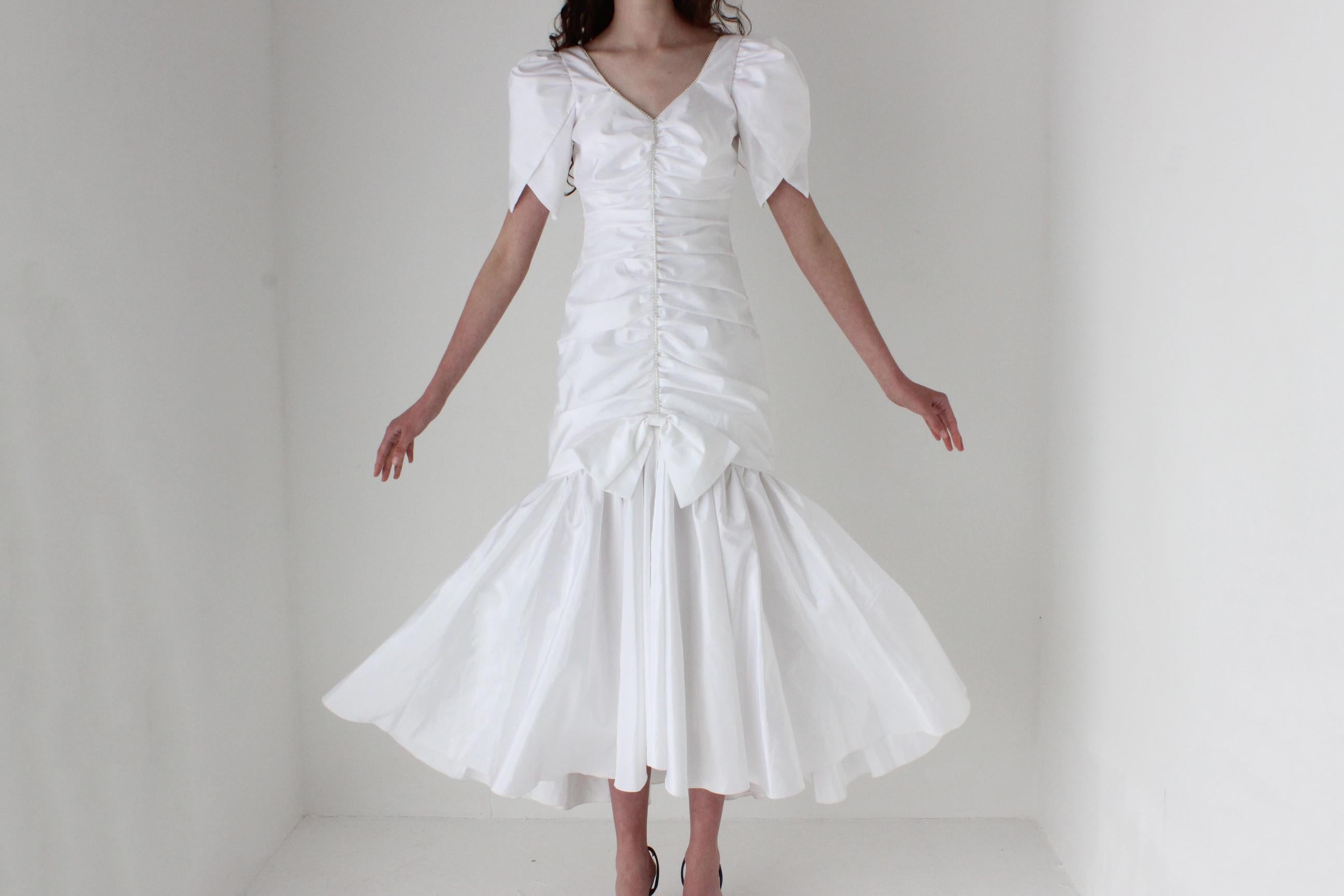 80s Puff Taffeta Drop Waist Dress