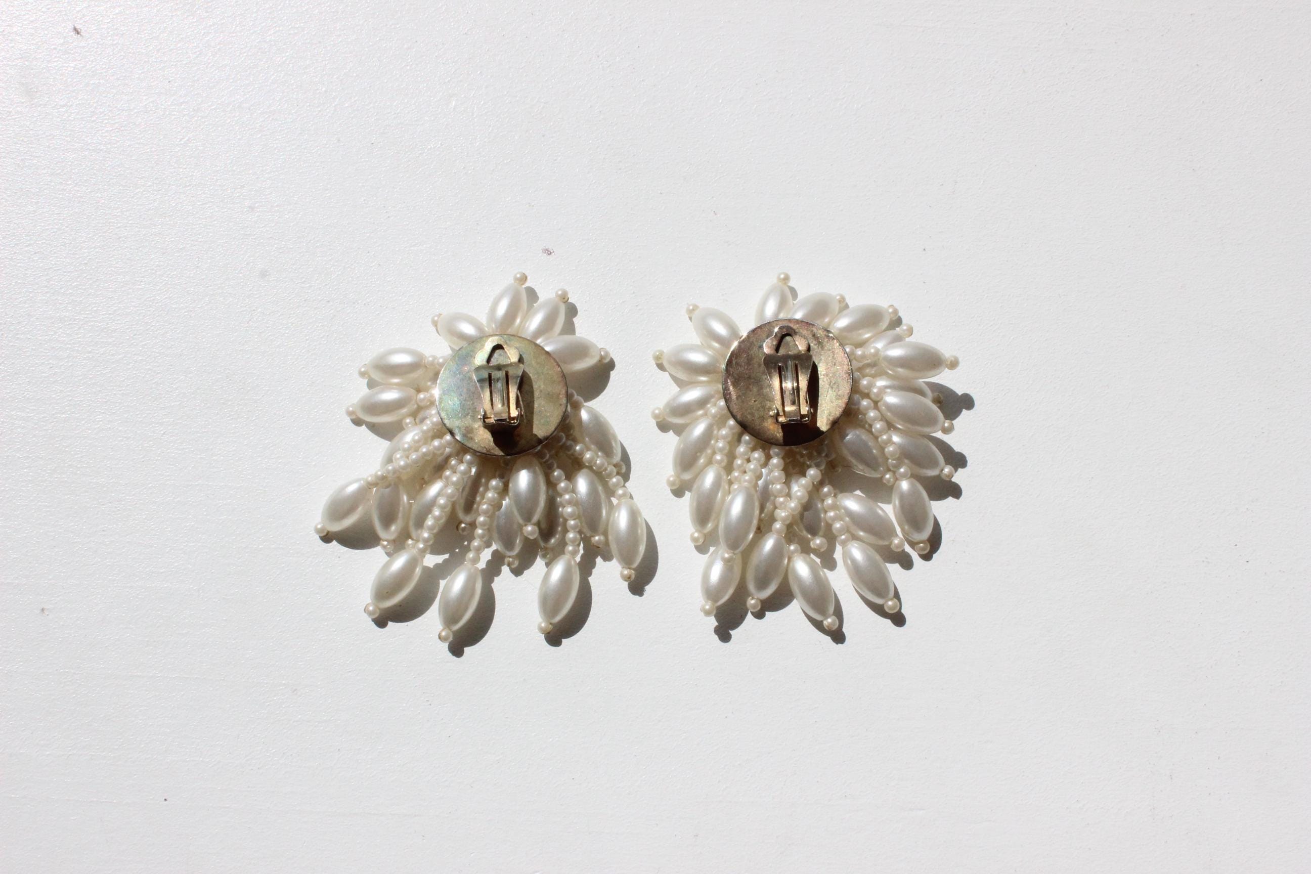 80s Baroque Pearl Oversized Chandelier Clip Ons