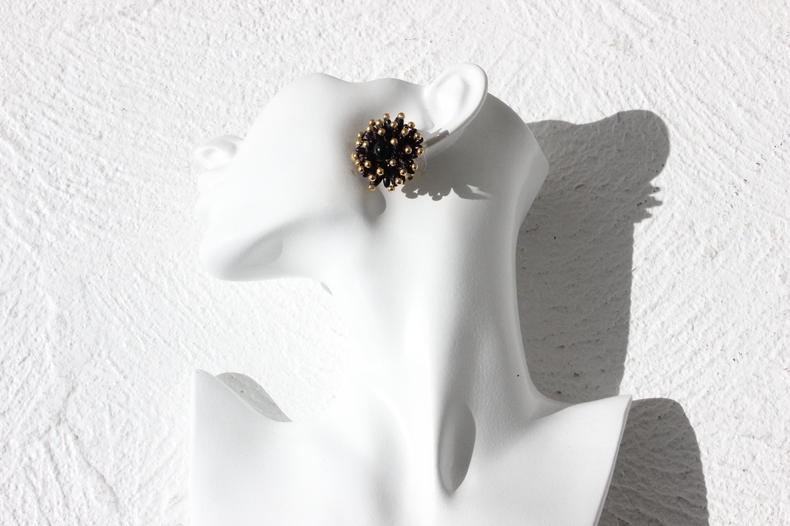 80s Art Deco Beaded Flower Clip Ons