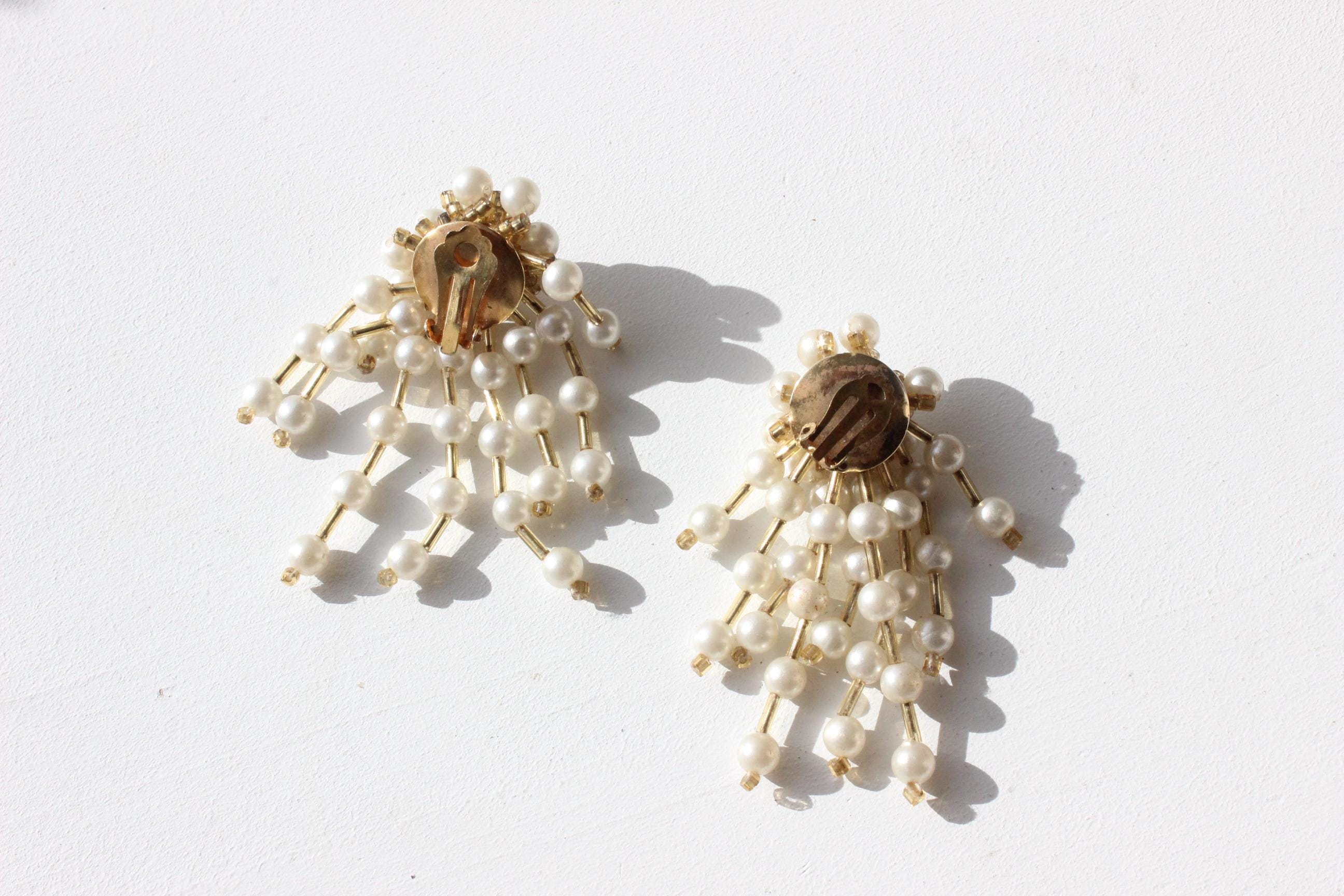 80s Pearl & Gold Chandelier Clip Ons