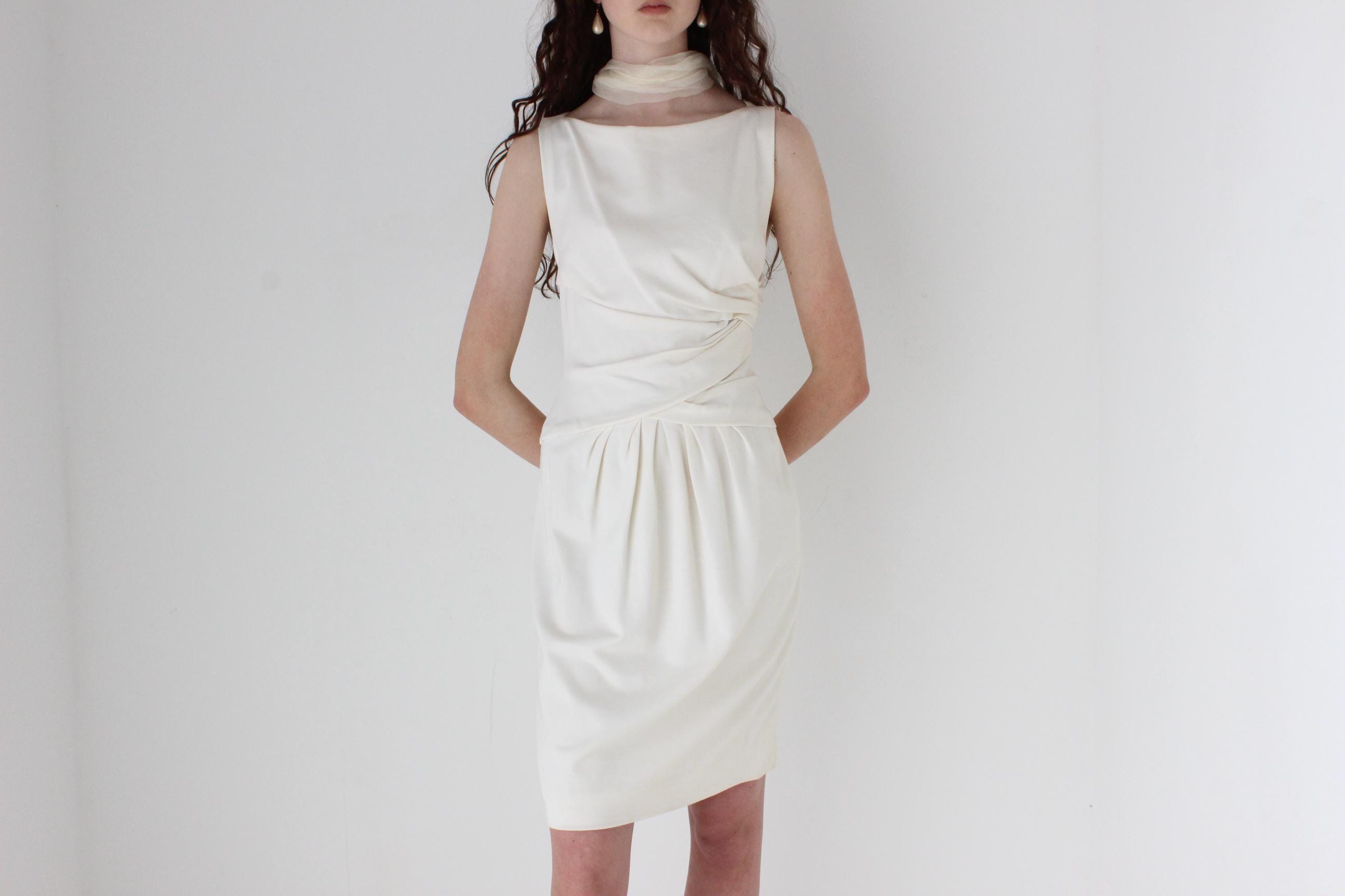 Y2K Moschino Draped Jersey High Neck Vintage Mini Dress
