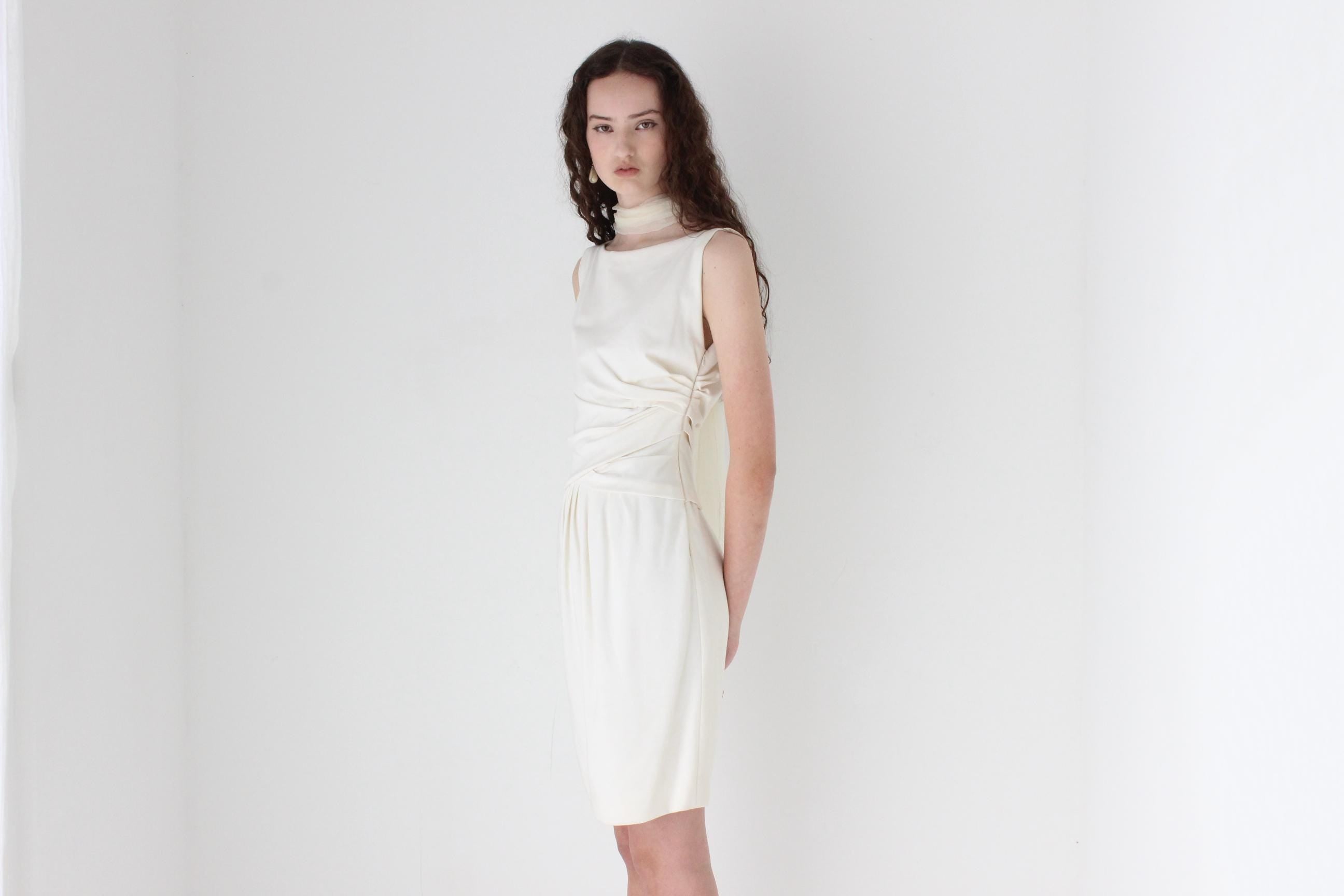 Y2K Moschino Draped Jersey High Neck Vintage Mini Dress