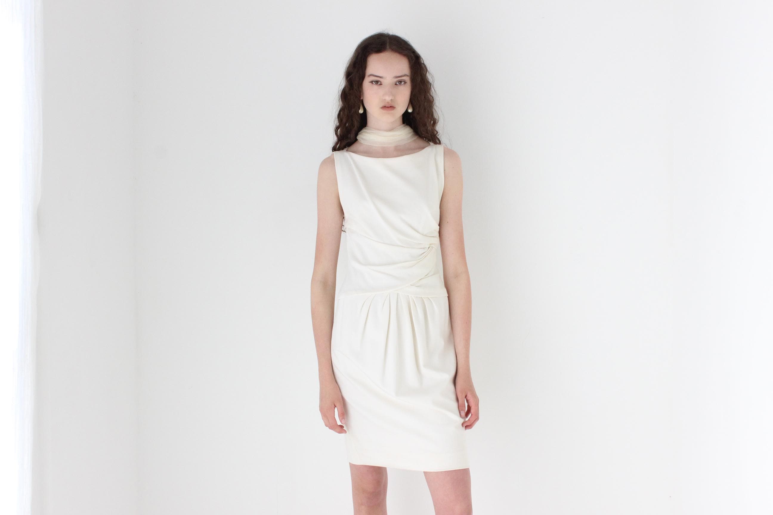 Y2K Moschino Draped Jersey High Neck Vintage Mini Dress