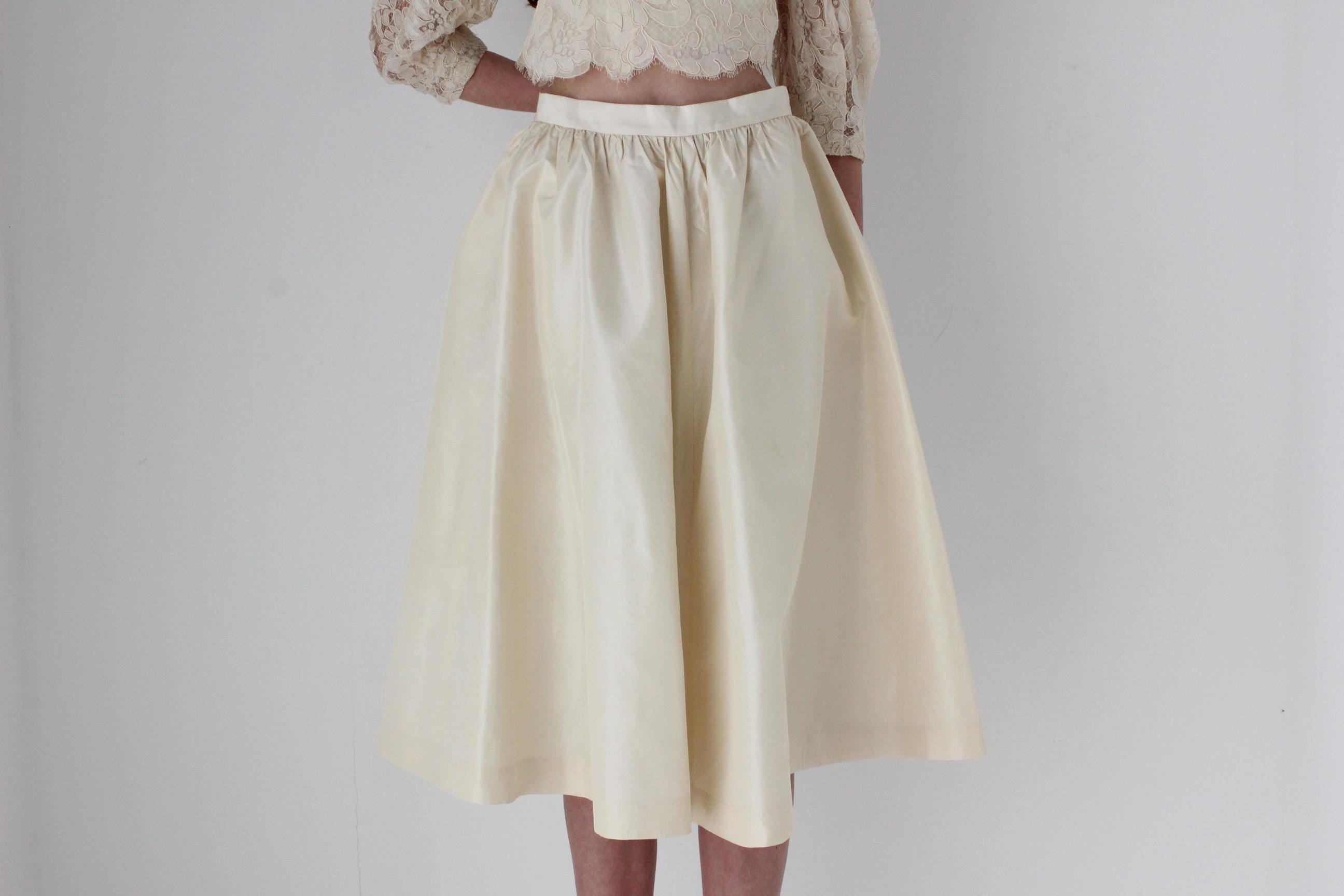 80s Lace & Silk Taffeta Two Piece Set by Lillie Rubin