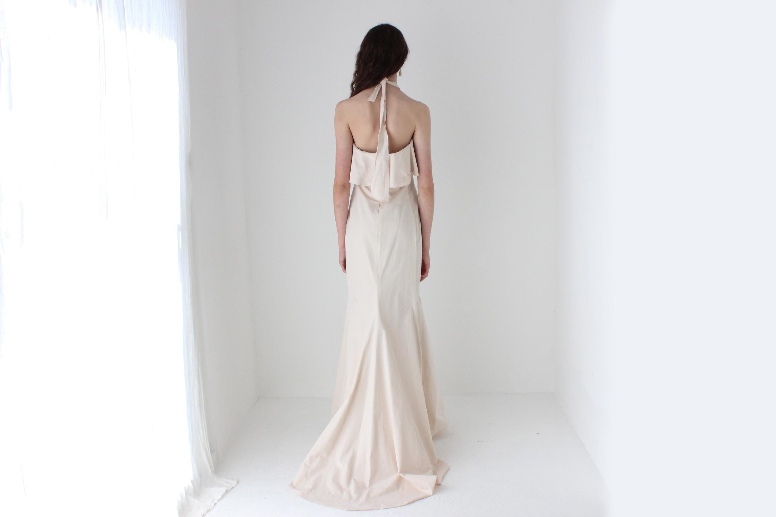 2000s Carla Zampatti Blush Pink Trumpet Hem Gown w/ Big Flower