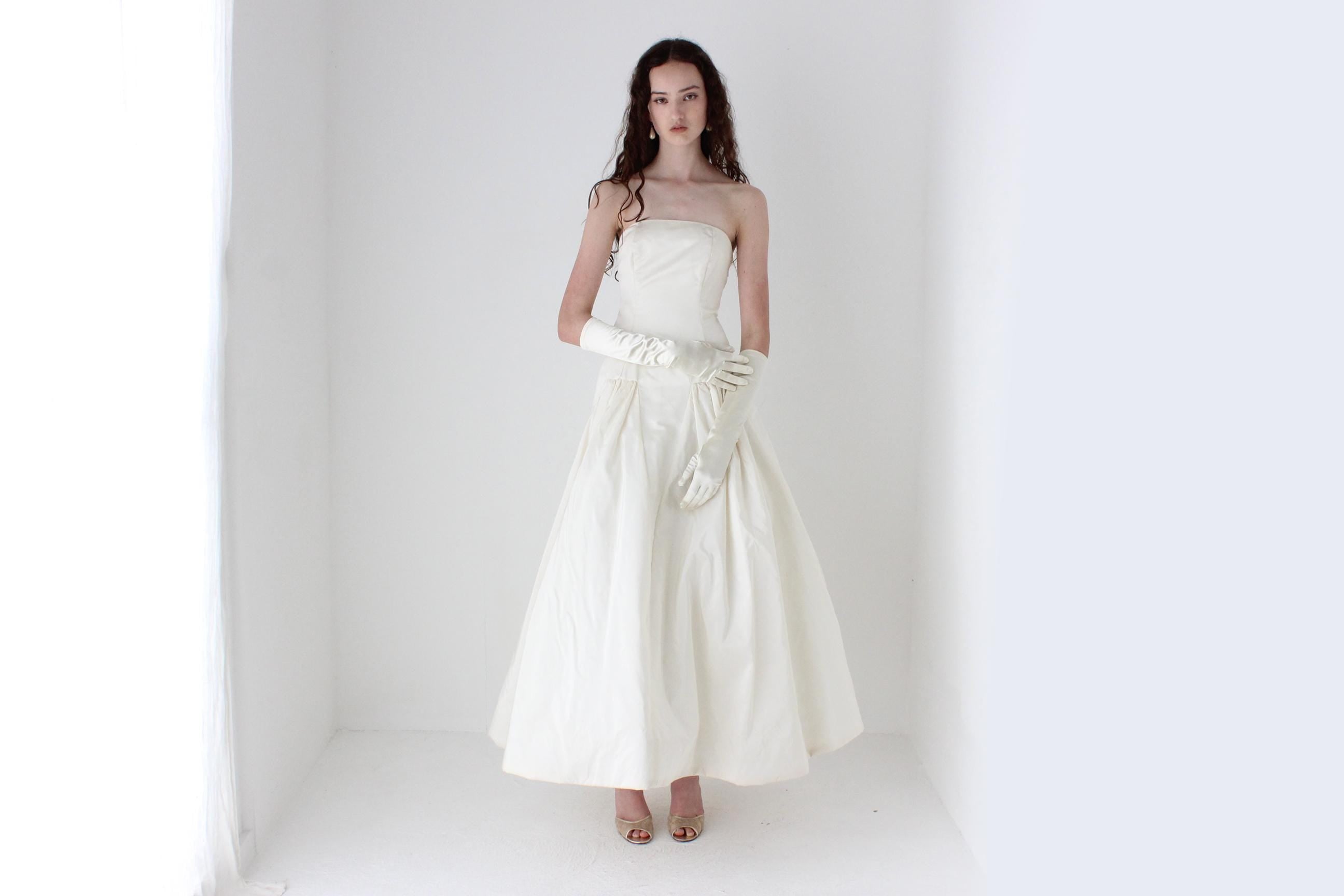 1980s Arnold Scaasi Silk Taffeta Drop Waist Tea Length Puff Gown