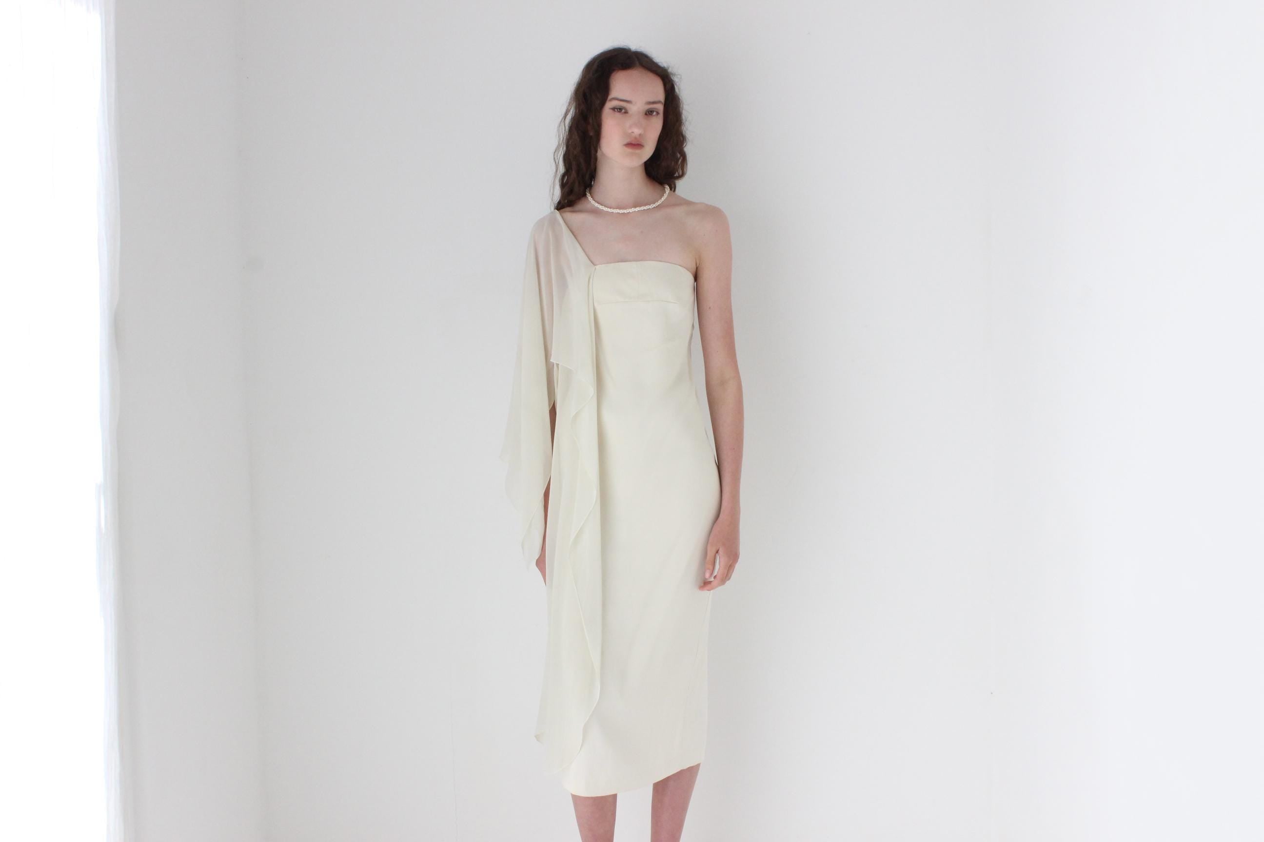 2000s Asymmetric One Shoulder Sheath Dress