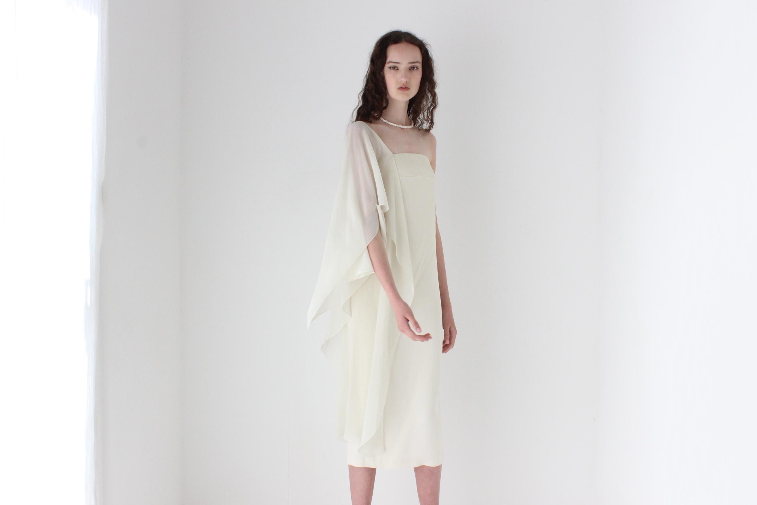 2000s Asymmetric One Shoulder Sheath Dress
