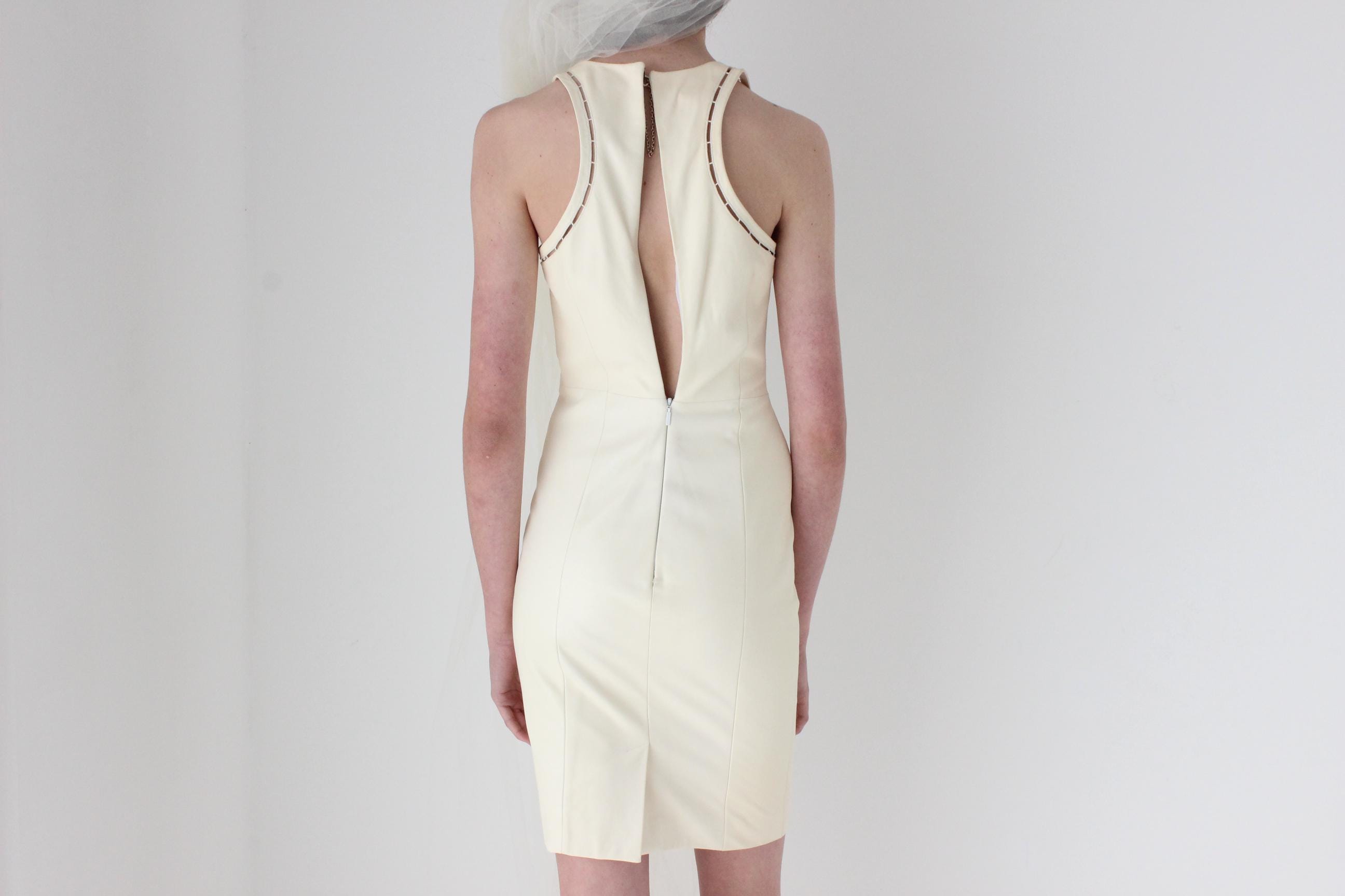 2000s VERSACE Cream Leather High Neck Mini