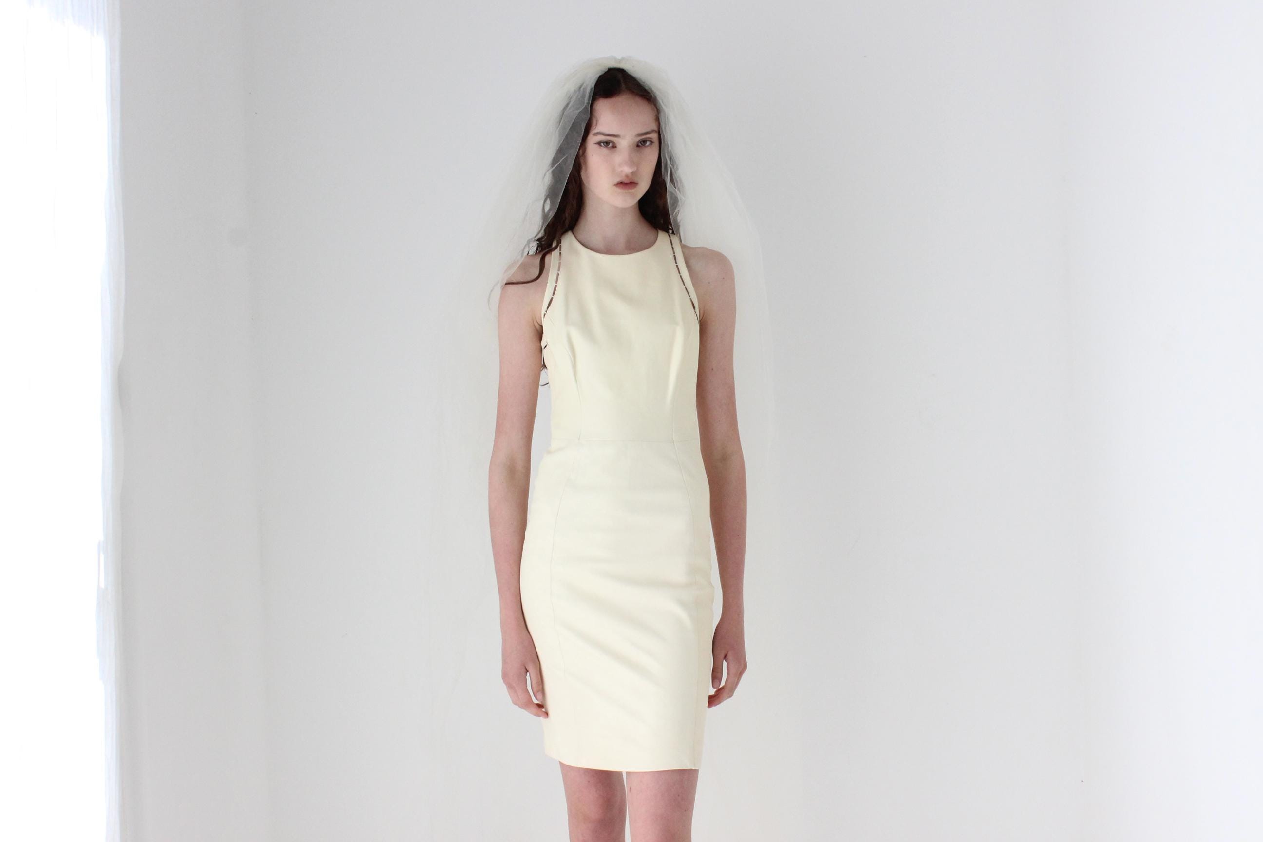2000s VERSACE Cream Leather High Neck Mini