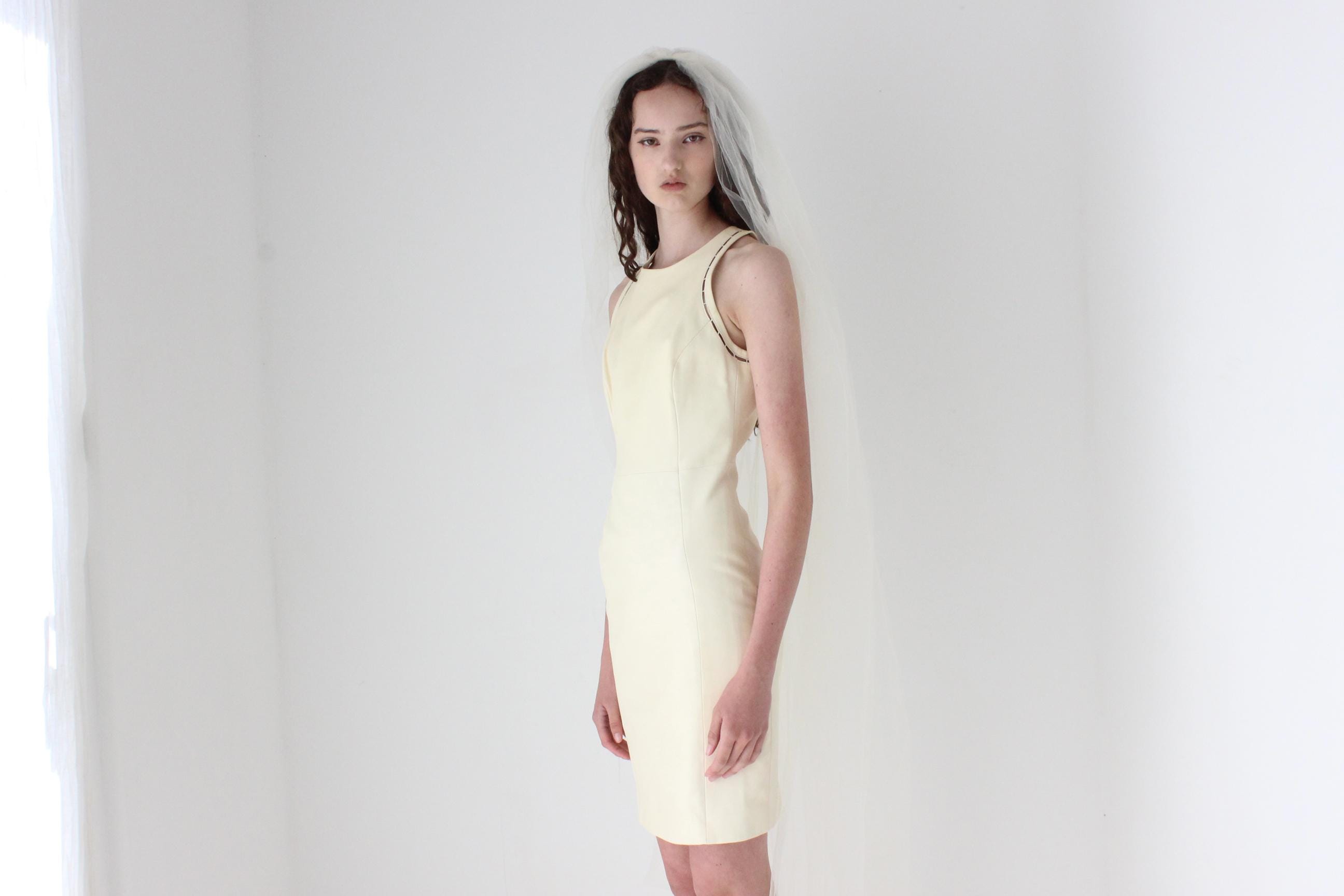 2000s VERSACE Cream Leather High Neck Mini