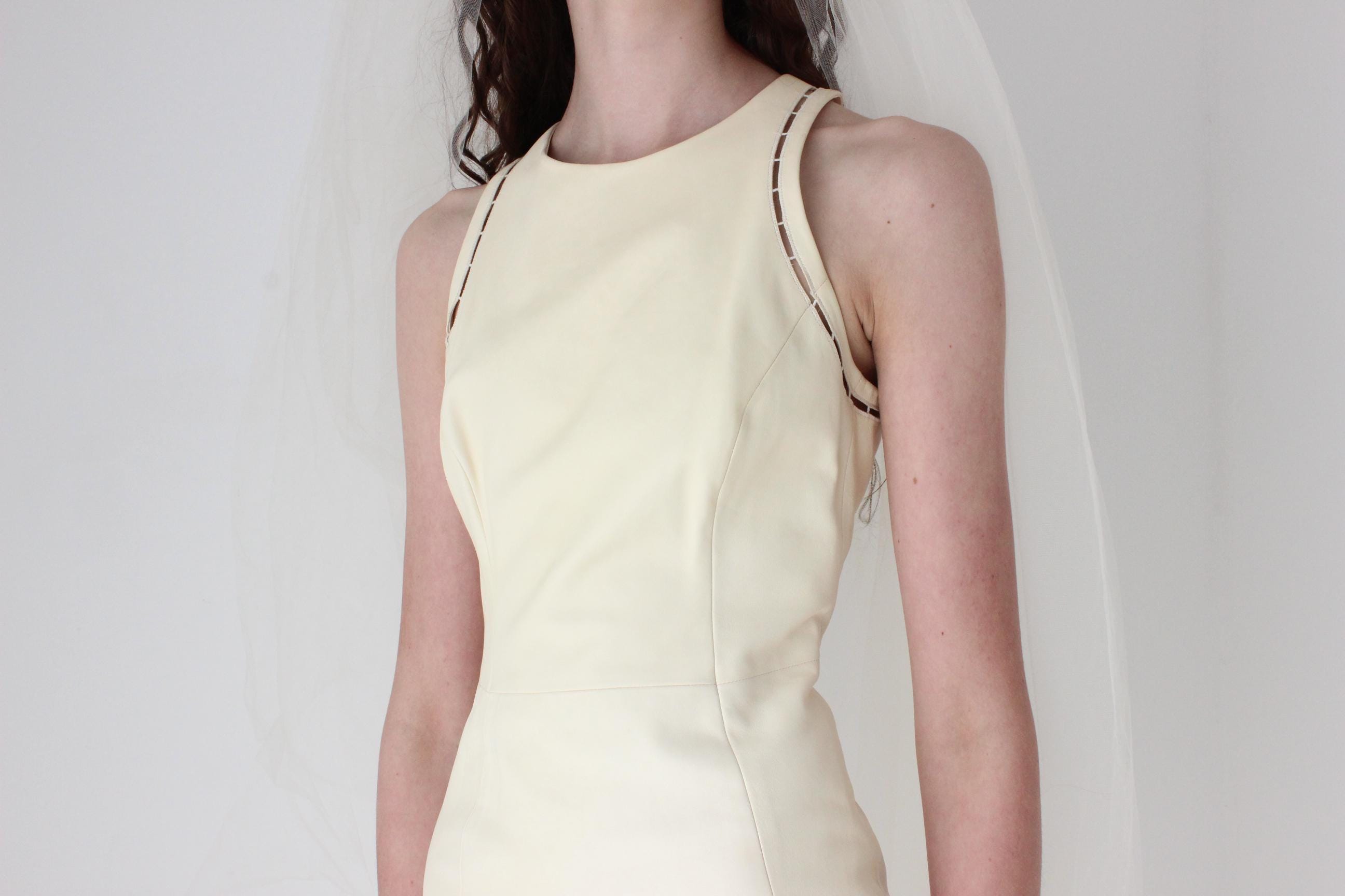 2000s VERSACE Cream Leather High Neck Mini