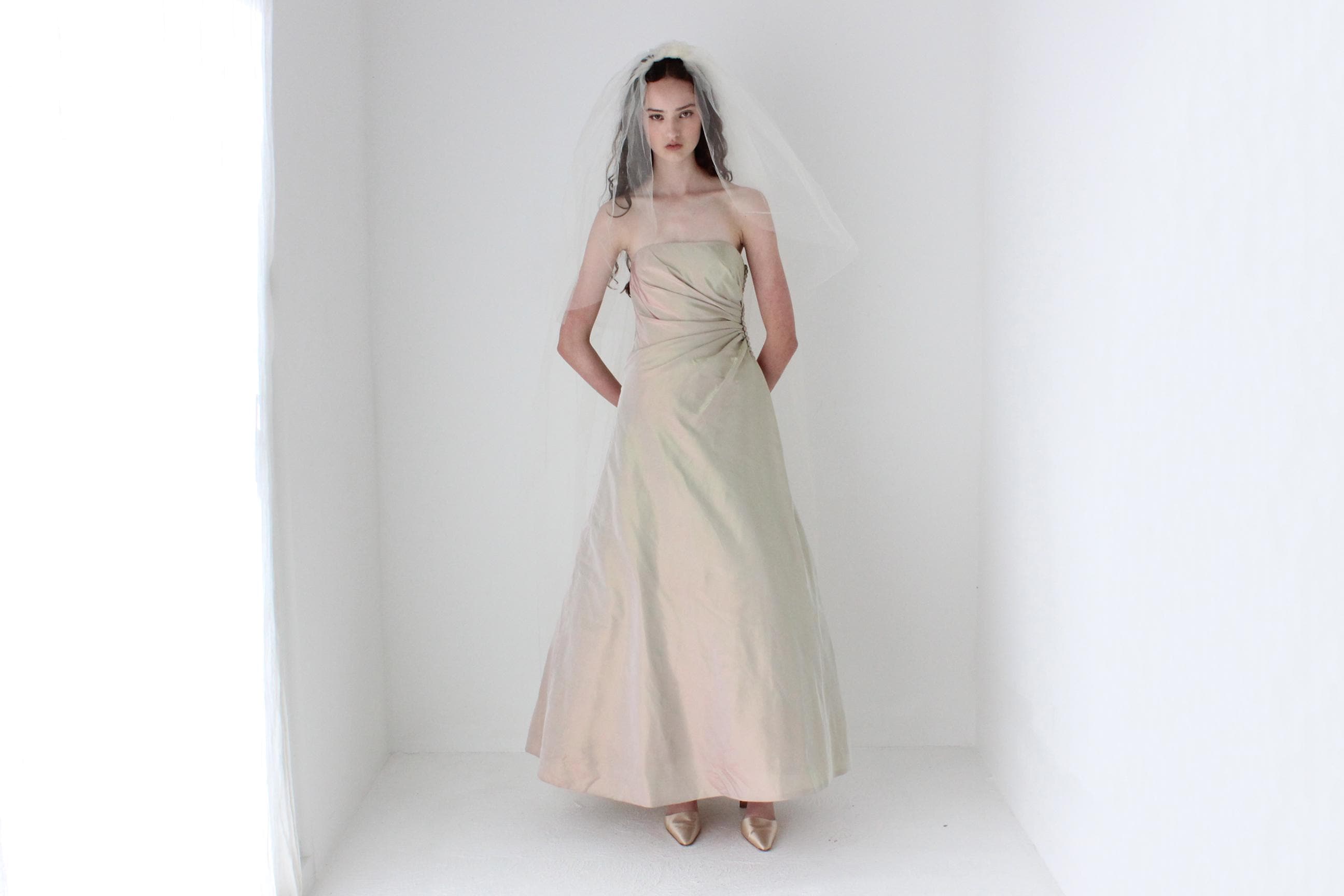 90s Helen Morley Holographic Silk A-Line Gown