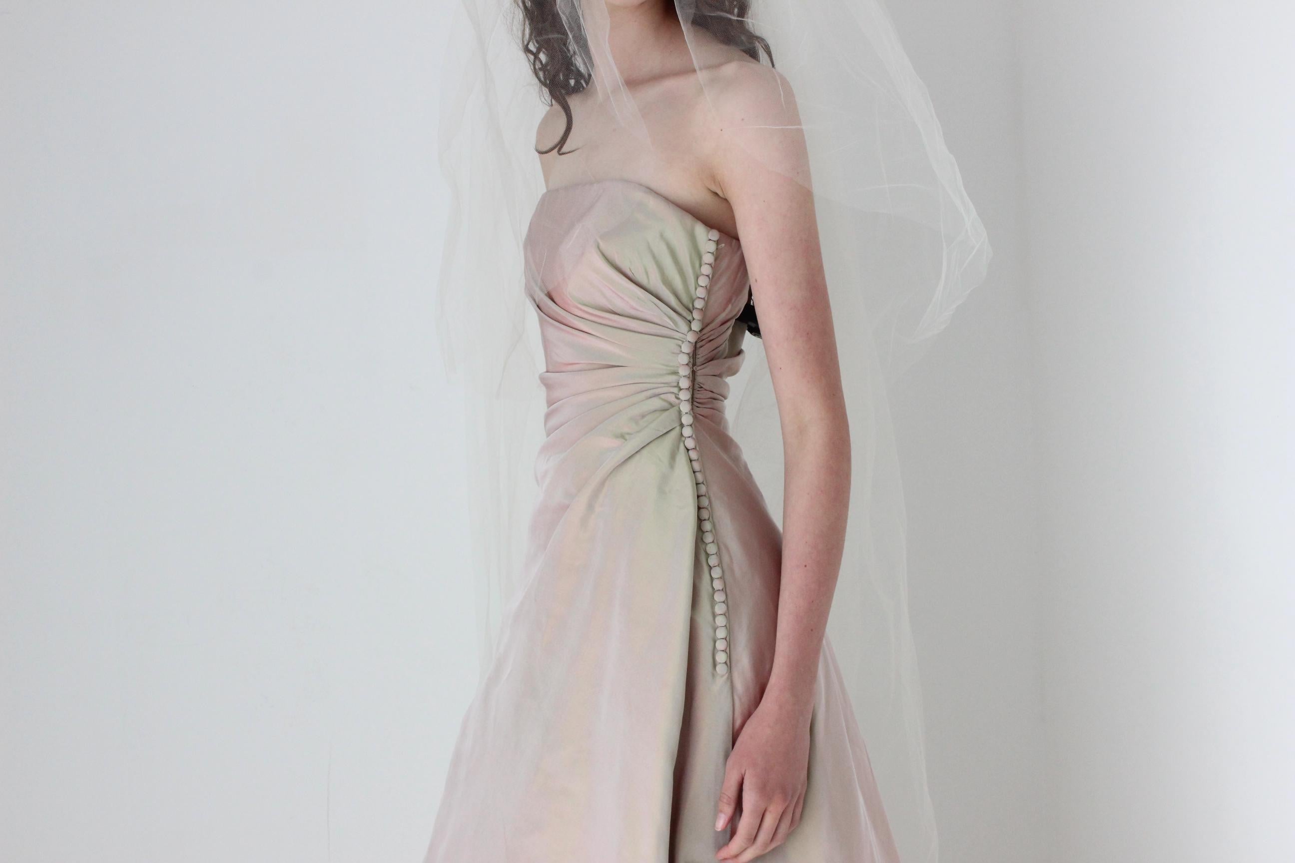 90s Helen Morley Holographic Silk A-Line Gown