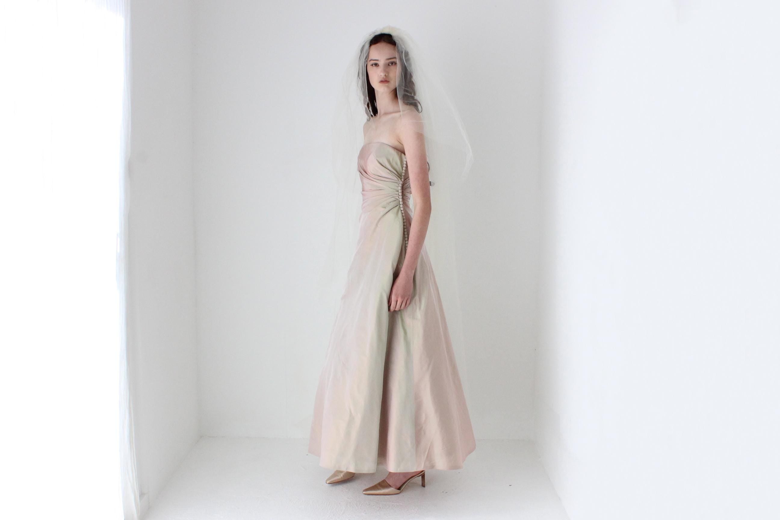 90s Helen Morley Holographic Silk A-Line Gown