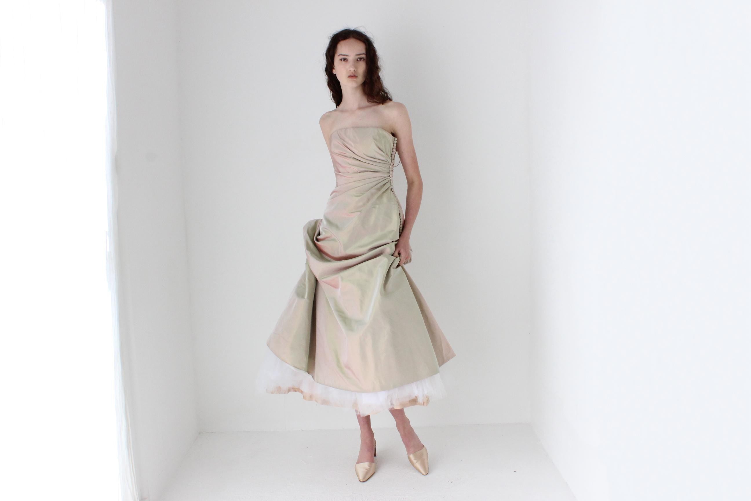 90s Helen Morley Holographic Silk A-Line Gown