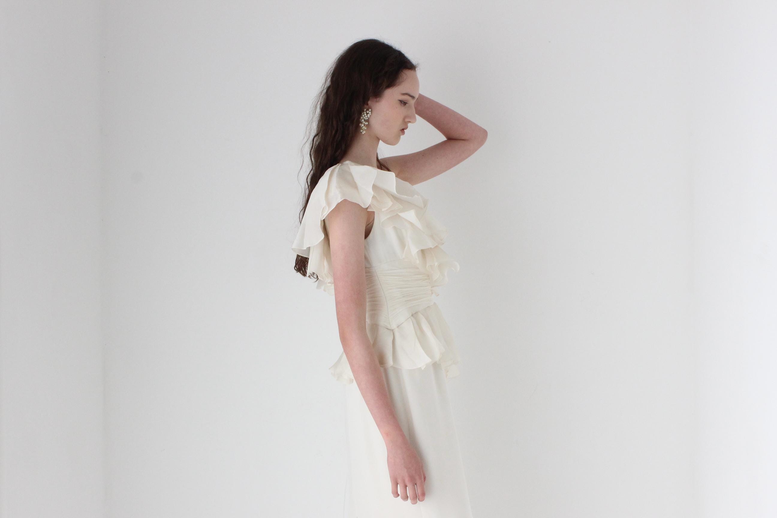 2000s Marchesa Notte Ruffled Silk Organza Column Gown