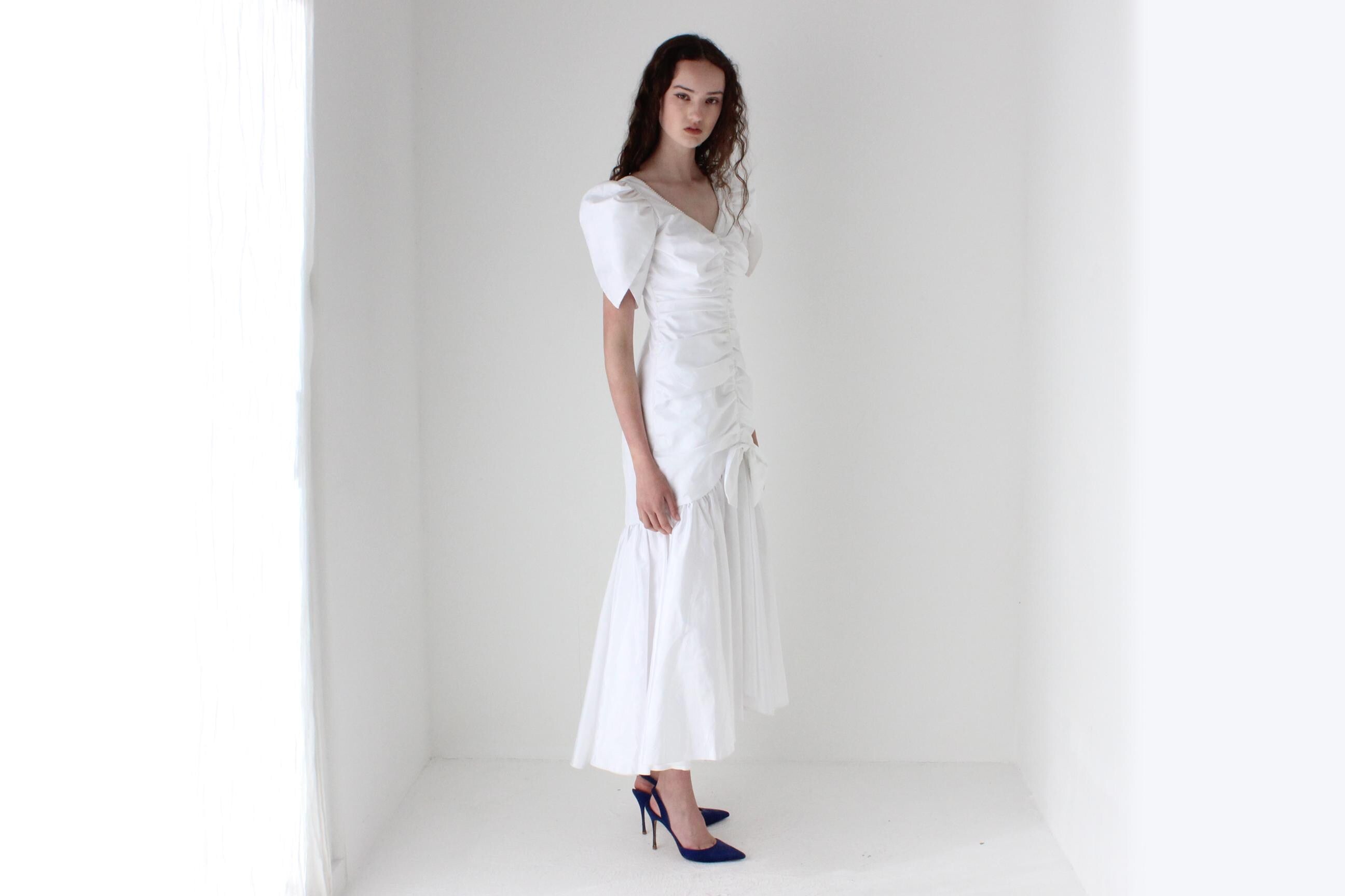 80s Puff Taffeta Drop Waist Dress
