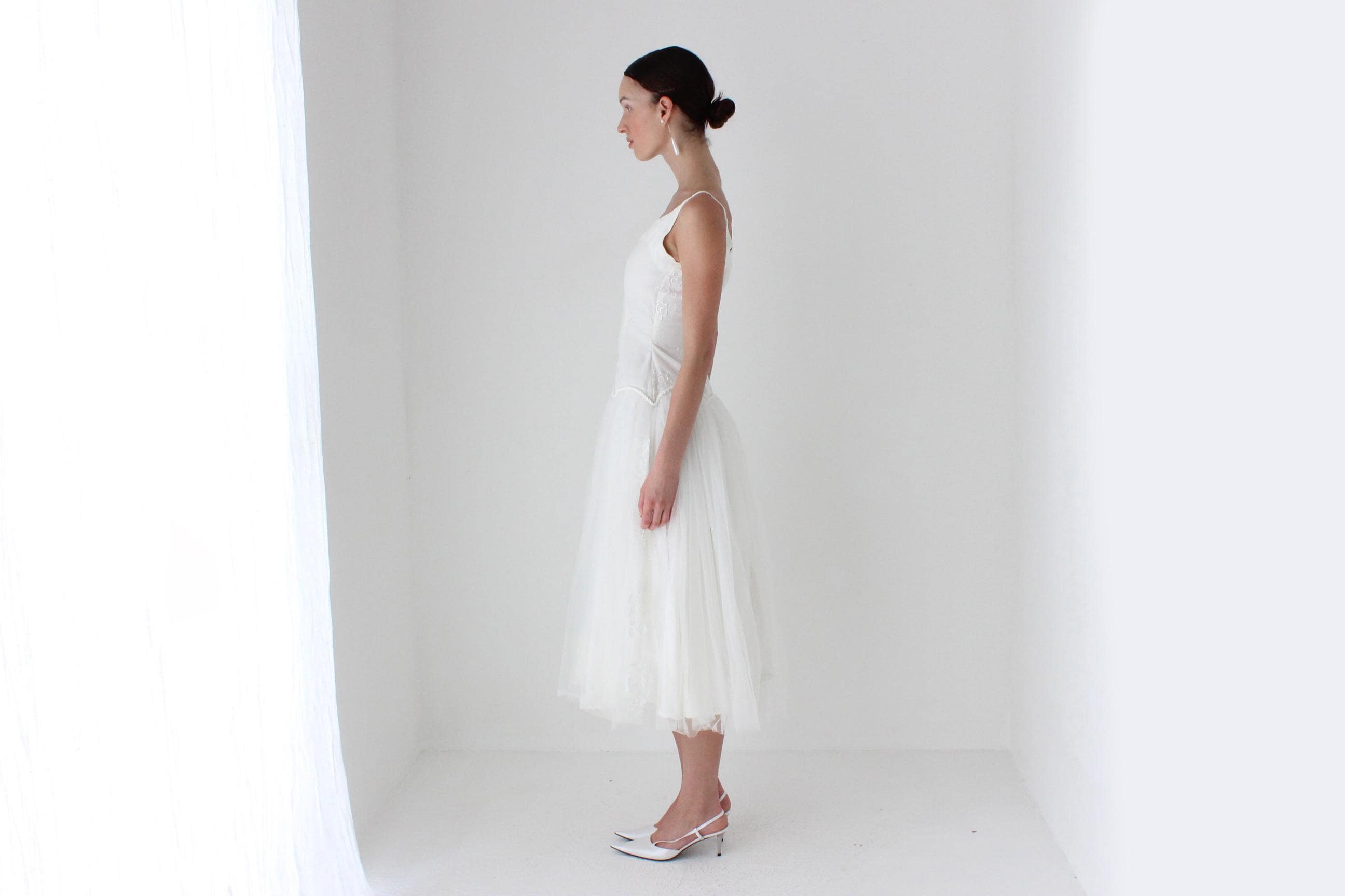1950s Layered Tulle Drop Waist Dress