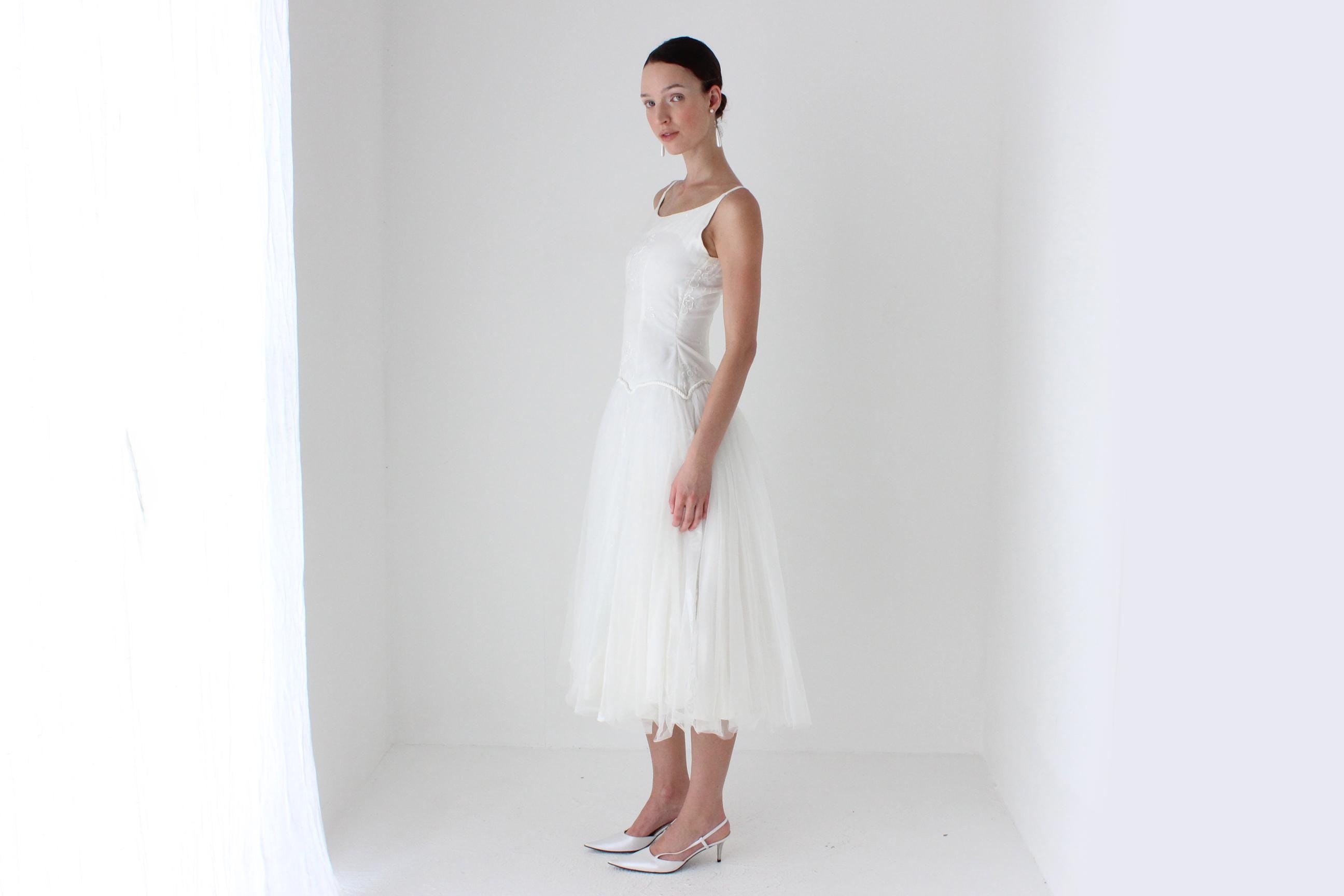 1950s Layered Tulle Drop Waist Dress