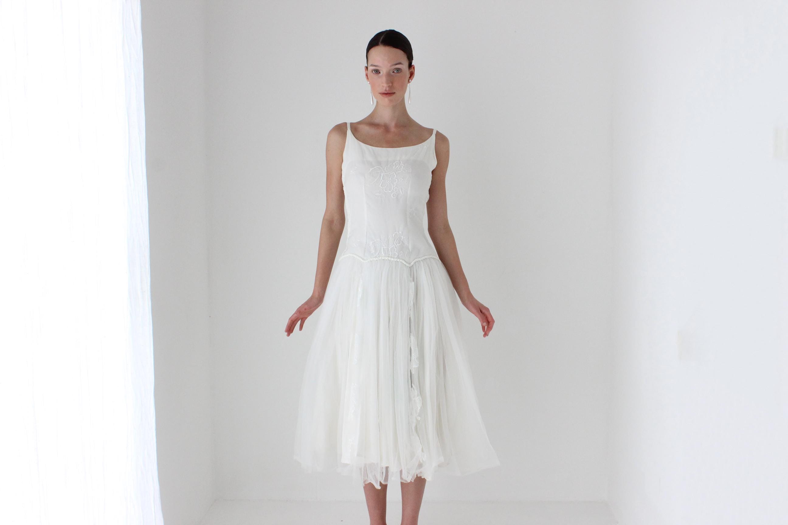 1950s Layered Tulle Drop Waist Dress