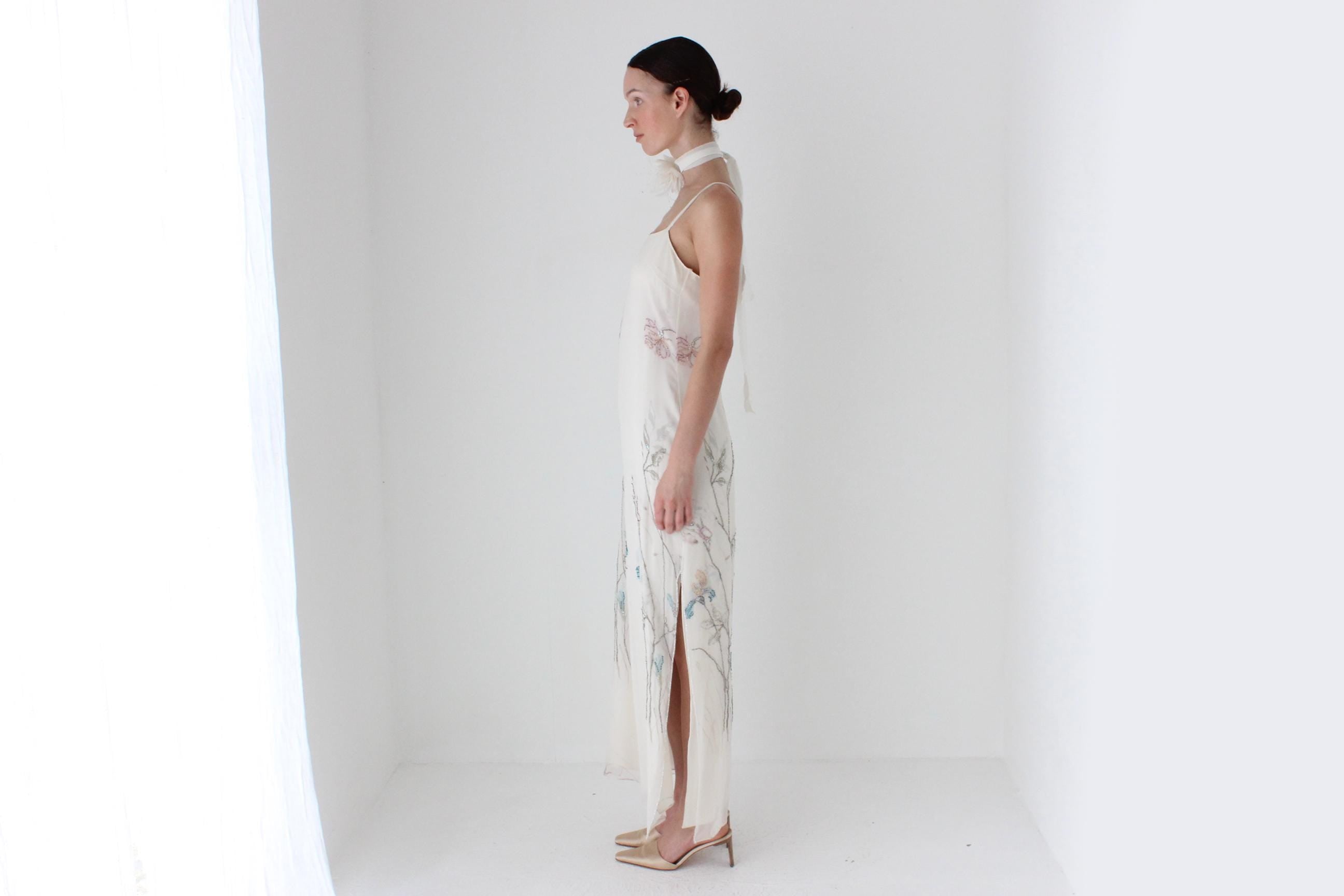 90s Pure Silk Painterly Floral Wearable Art Slip