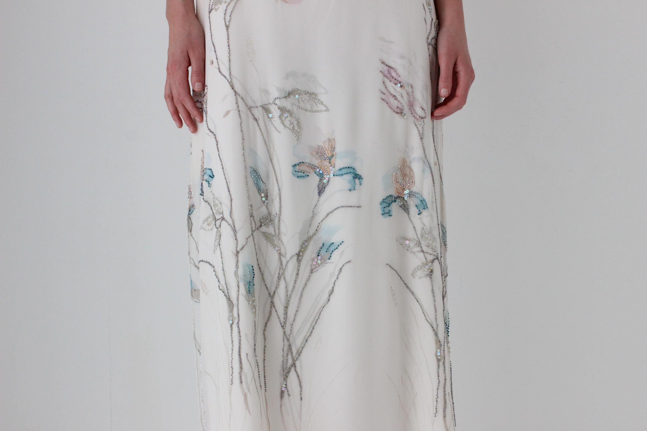 90s Pure Silk Painterly Floral Wearable Art Slip