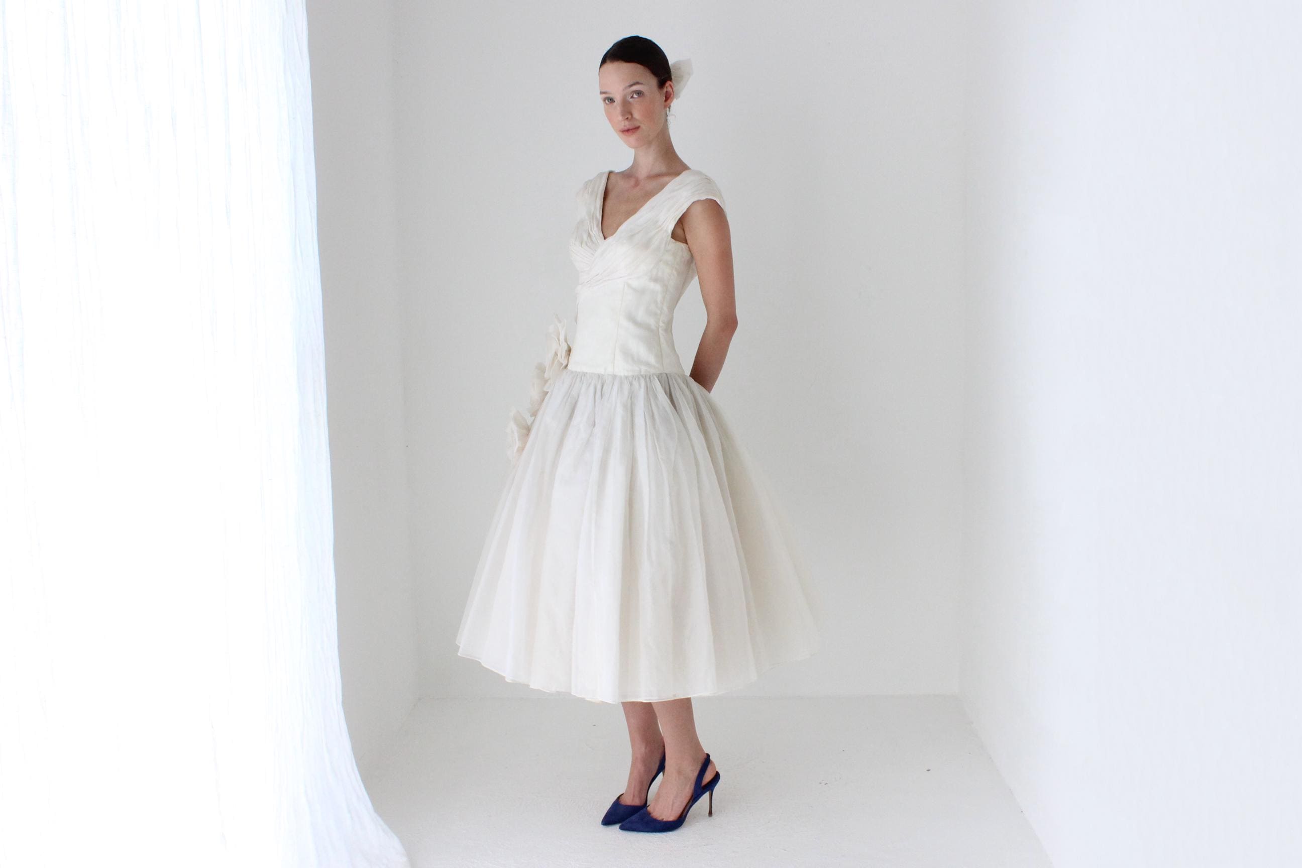 1989 Custom Made Silk Organza Sculptural Puff Dress