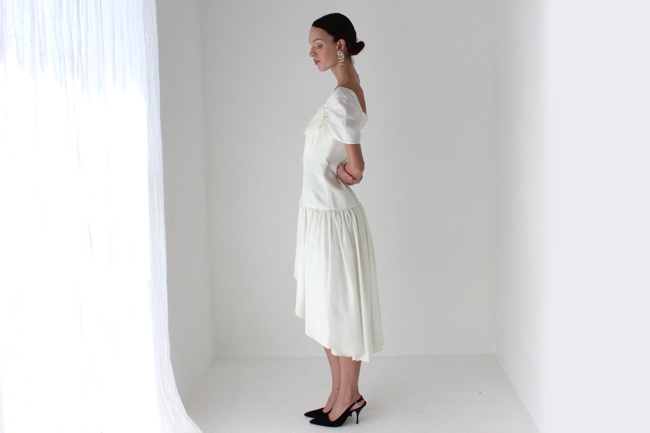 80s French Vintage Taffeta Drop Waist Party Dress