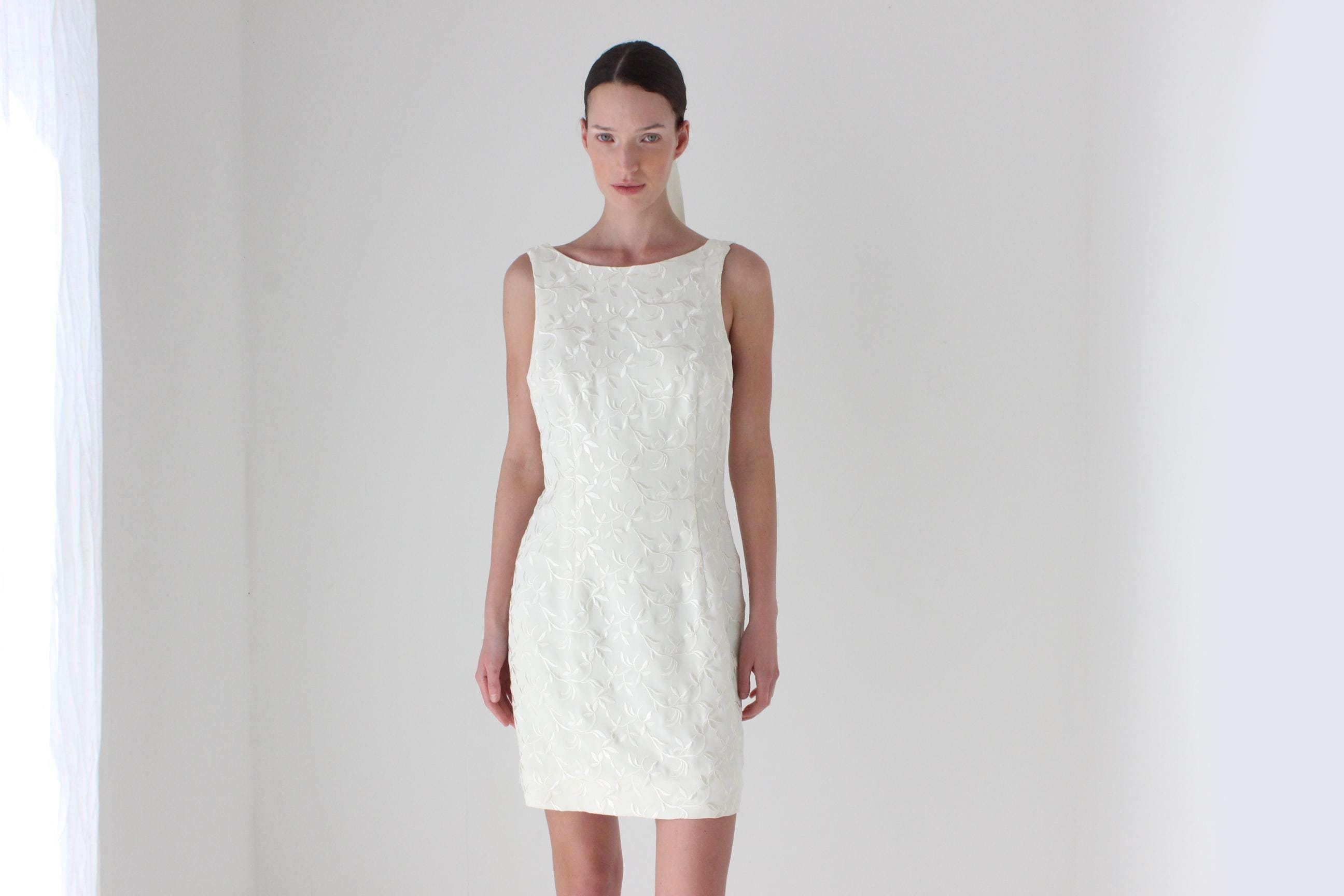 90s Nicole Miller Embroidered Boat Neck Dress