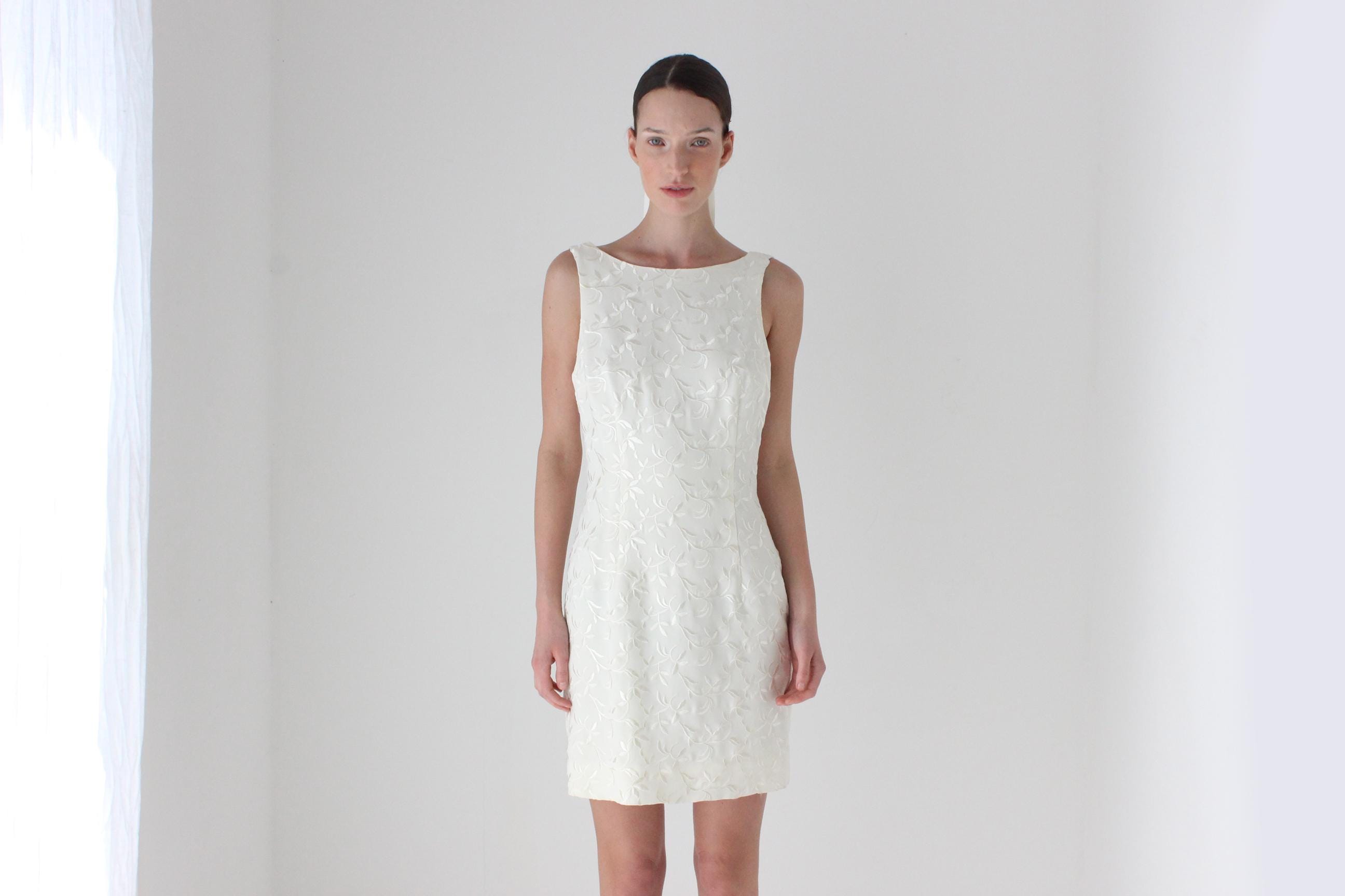 90s Nicole Miller Embroidered Boat Neck Dress