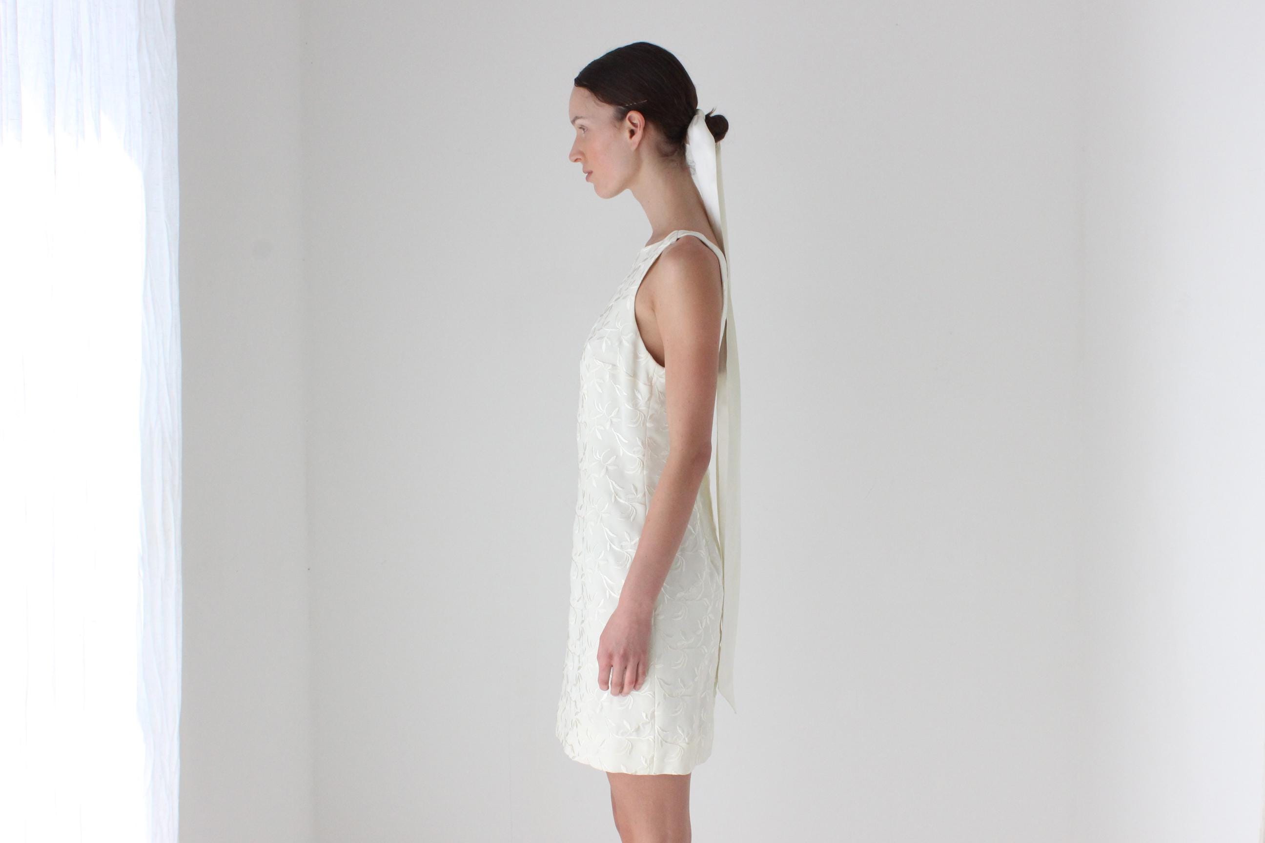 90s Nicole Miller Embroidered Boat Neck Dress