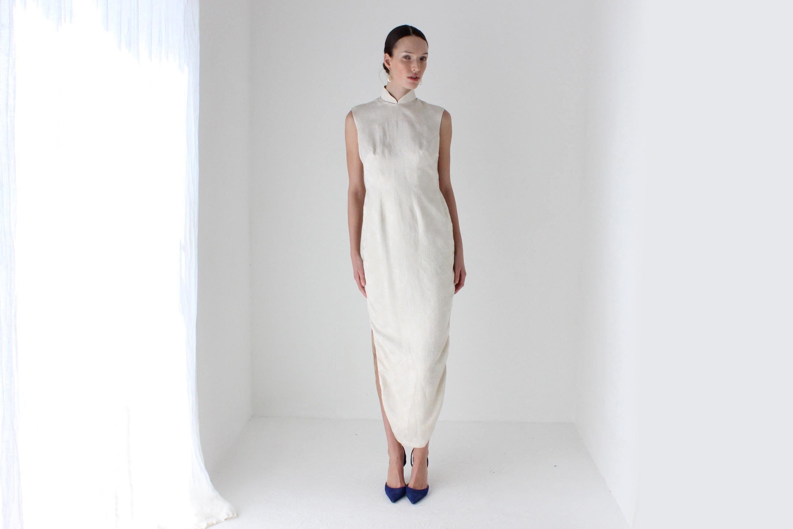 80s Custom Made Mandarin Collar Dress