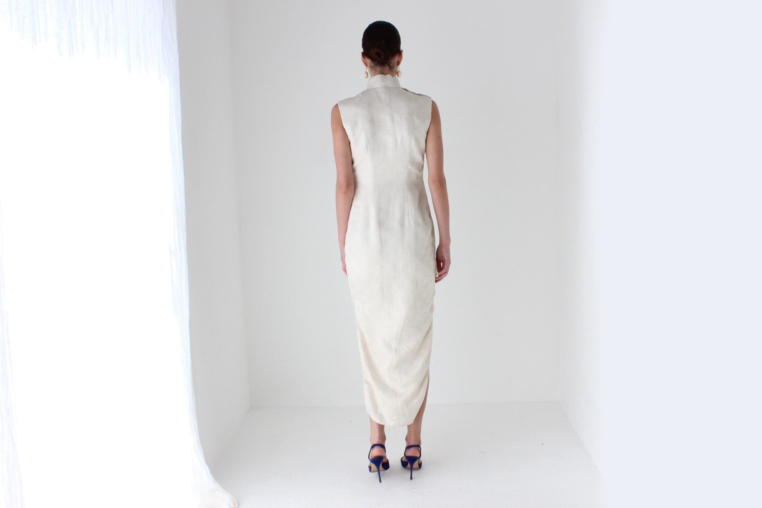 80s Custom Made Mandarin Collar Dress