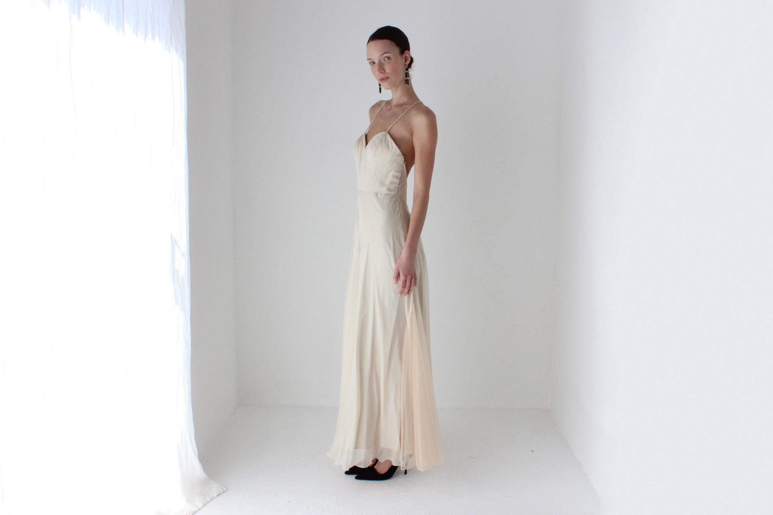 2000s Diane Freis Sexy Backless Chiffon Gown