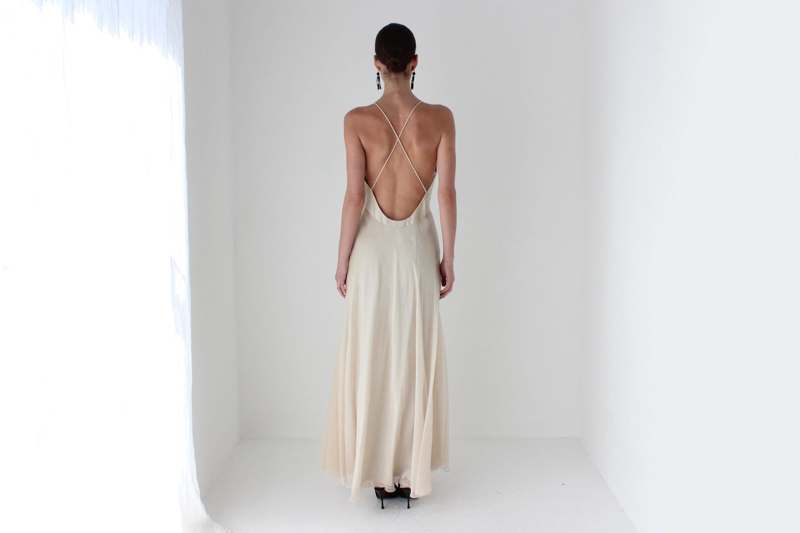 2000s Diane Freis Sexy Backless Chiffon Gown