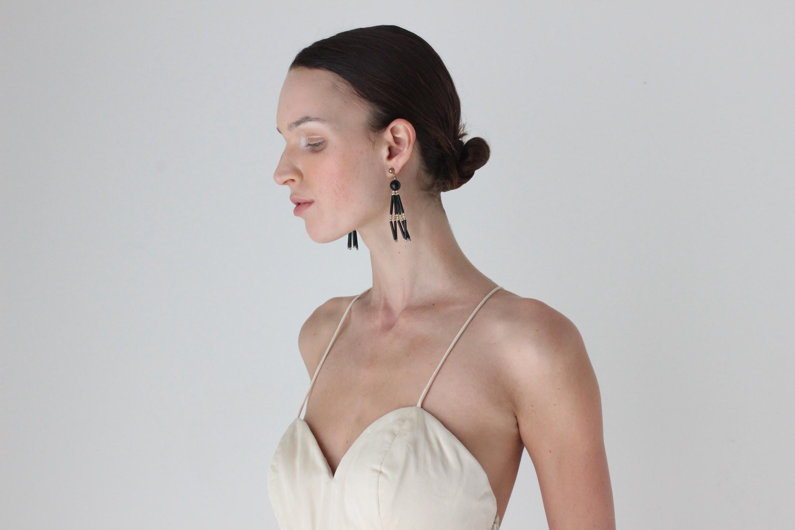80s Art Deco Beaded Tassel Earrings