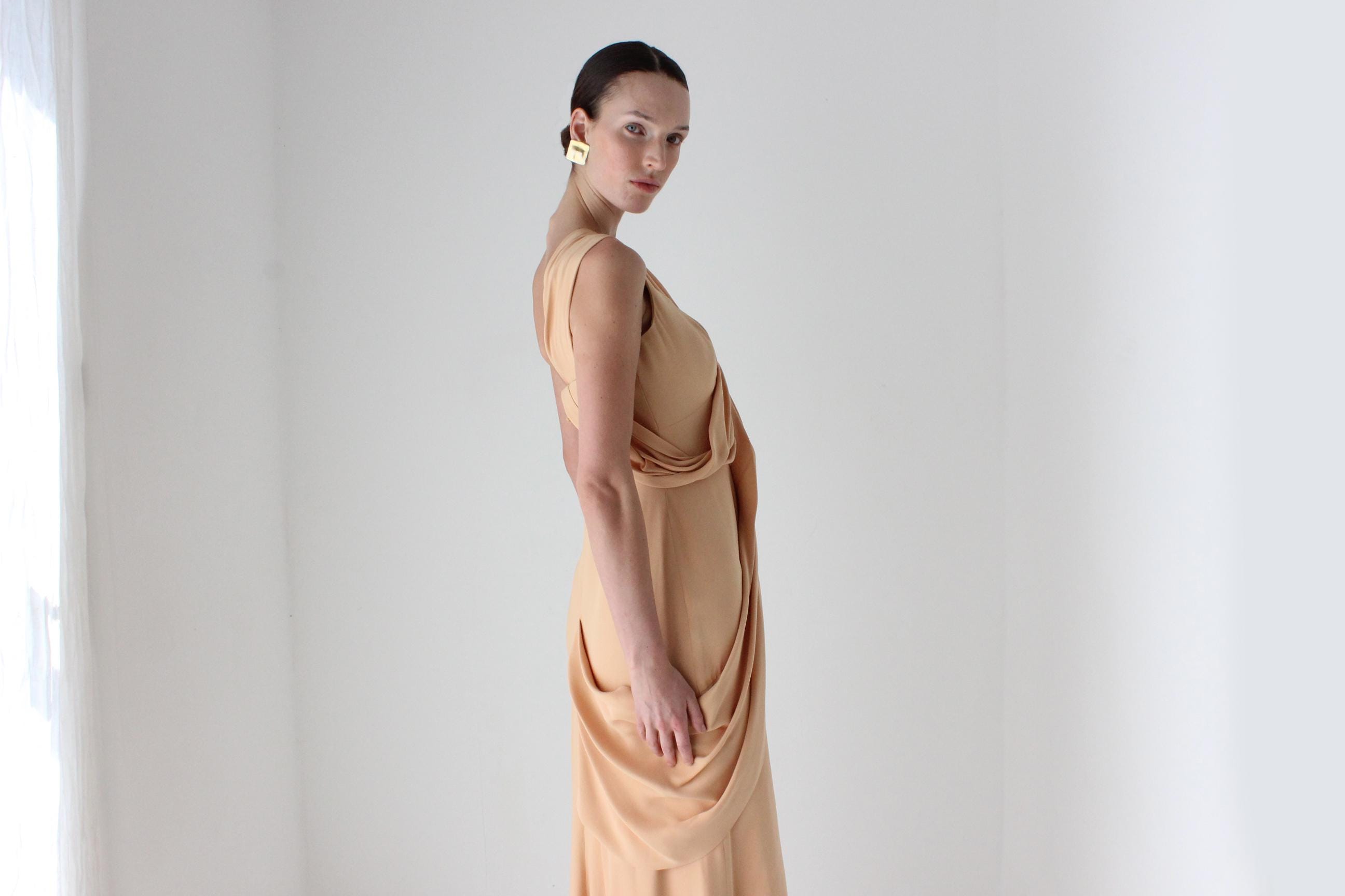 2000s J Mendel Paris Asymmetric Draped Silk Hourglass Gown