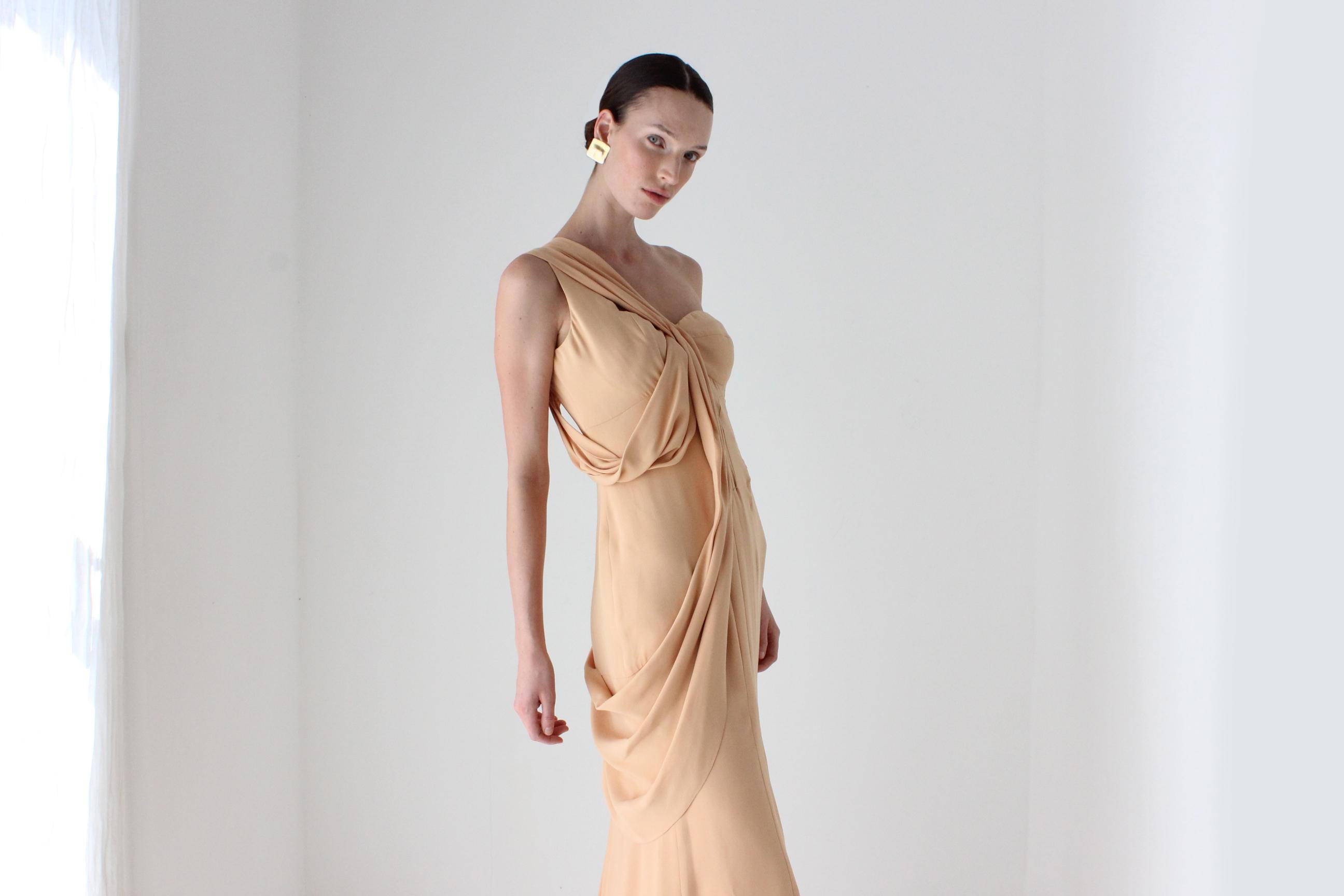 2000s J Mendel Paris Asymmetric Draped Silk Hourglass Gown